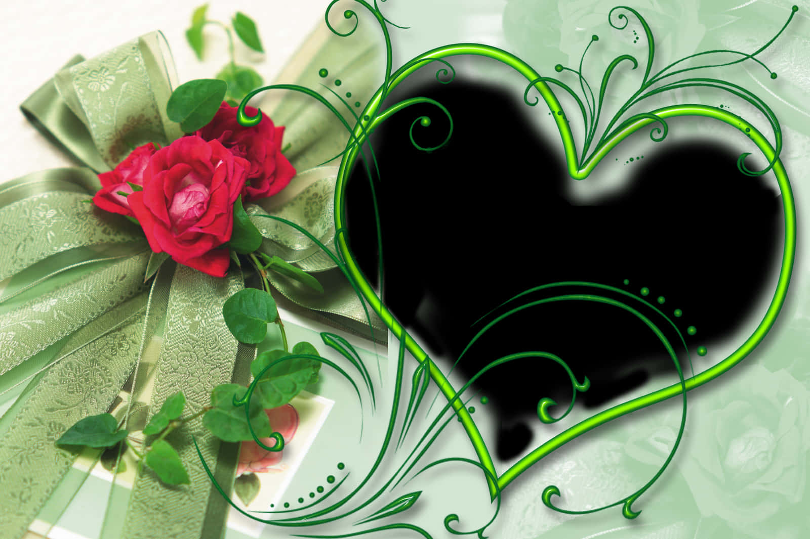 Download Elegant Green Heart Frame on Wedding Background Wallpaper