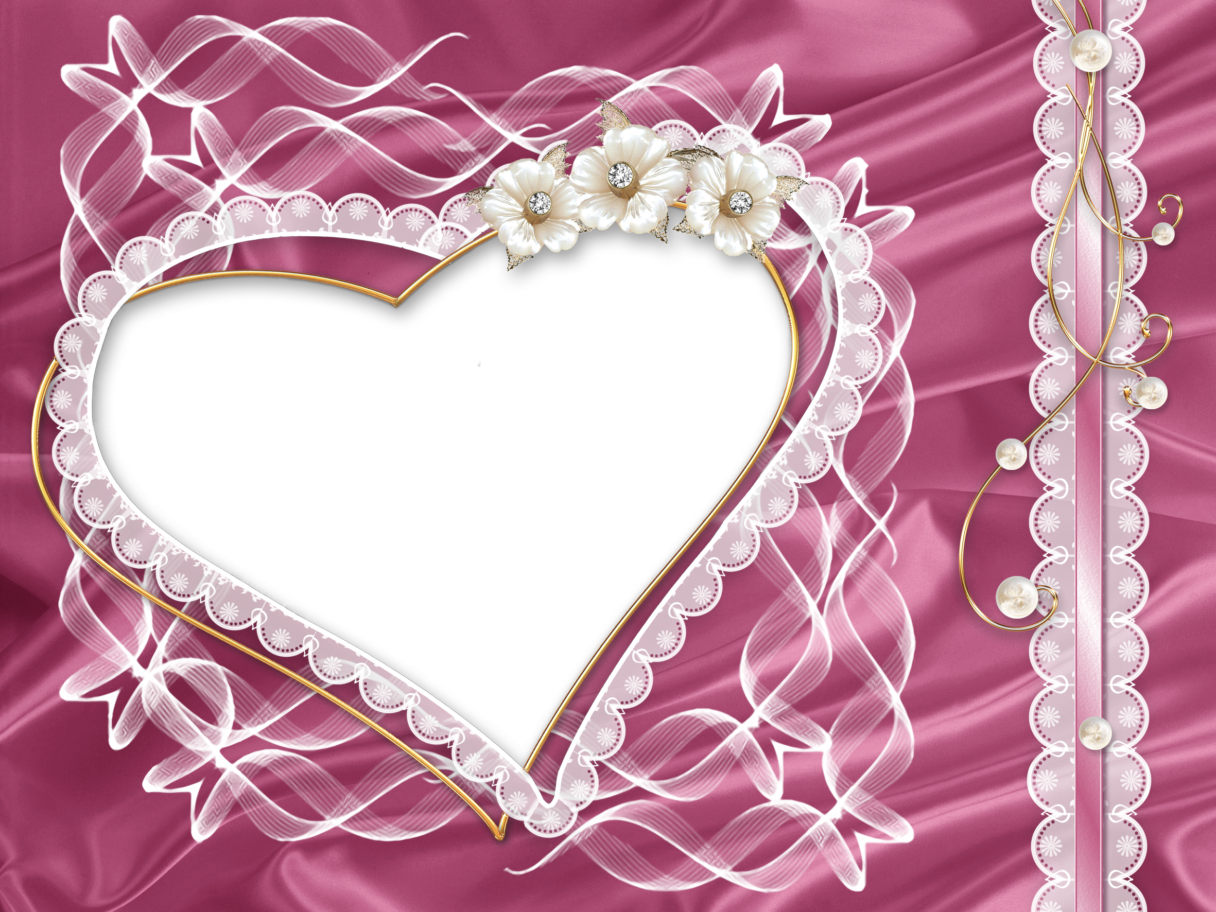 Transparent Pink PNG Photo Frame with Heart and Flowers​-Quality Free Image and Transparent PNG Clipart