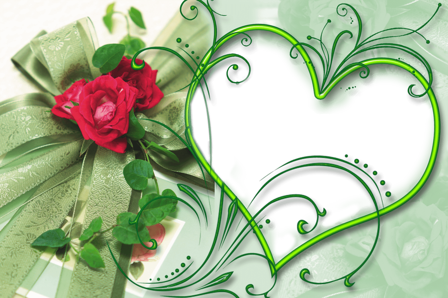Download A Green Heart Shaped Frame With A Rose