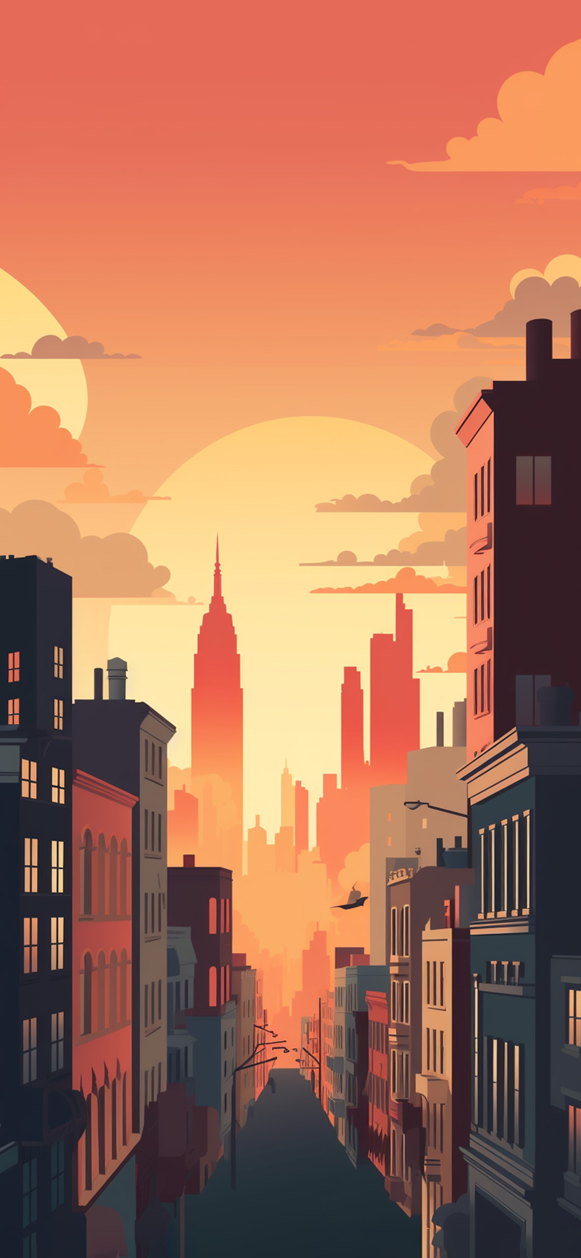 New York City & Sunset Art Wallpaper