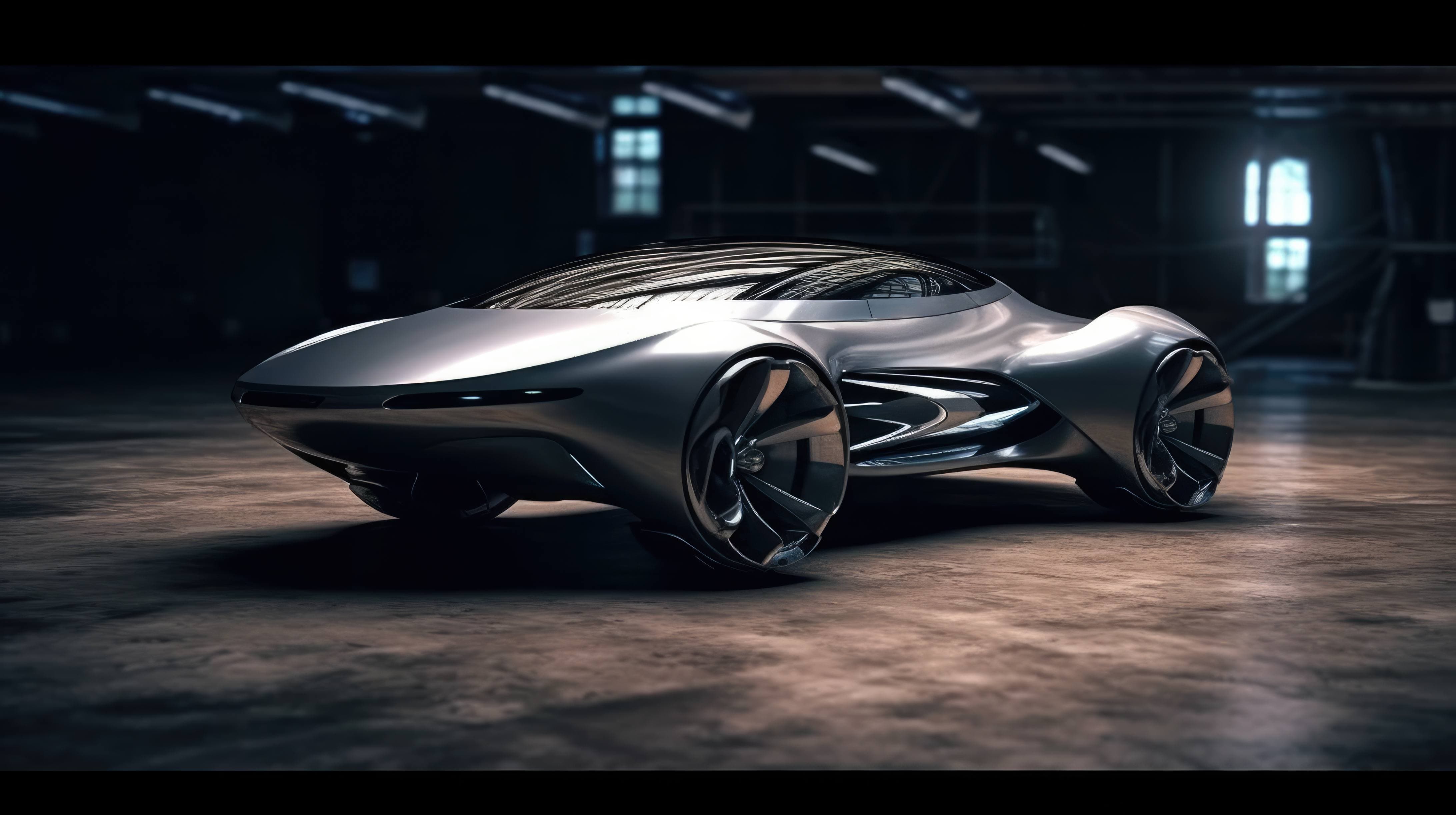A 4K ultra HD wallpaper of a futuristic car with a hoverboard, hovering above the ground