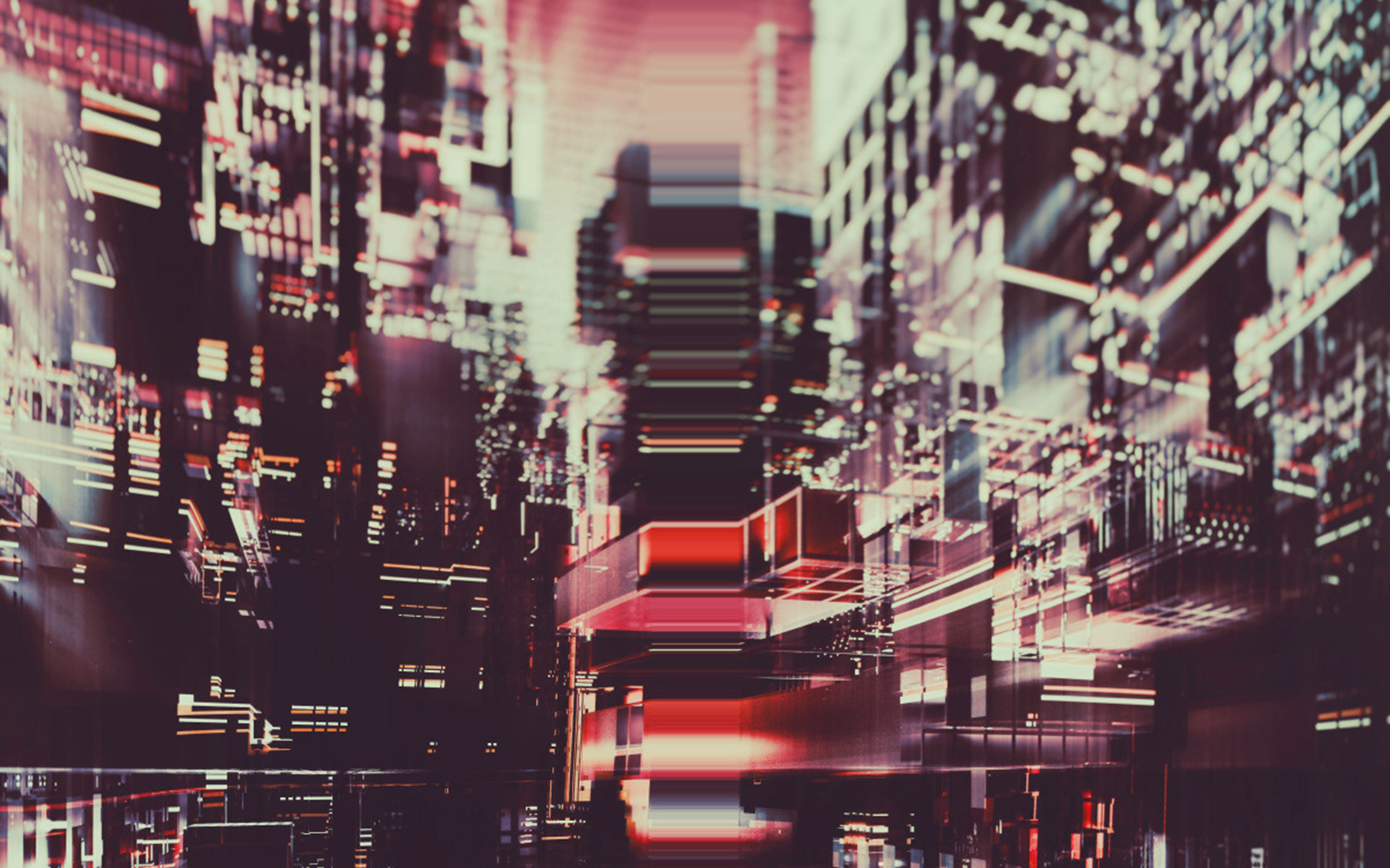 Digital City Red Light Abstract Art