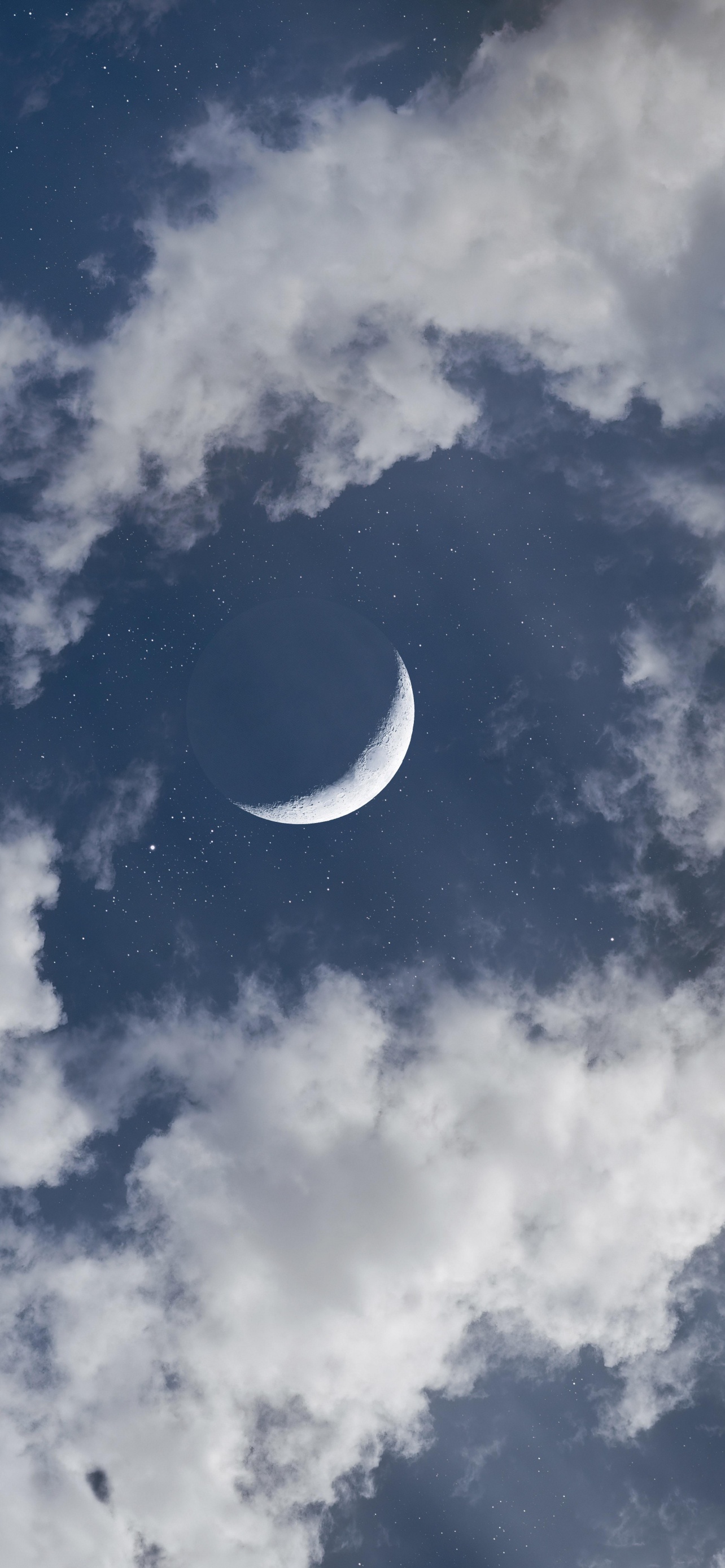 Crescent Moon Wallpaper 4K, Half moon, Clouds, Blue Sky