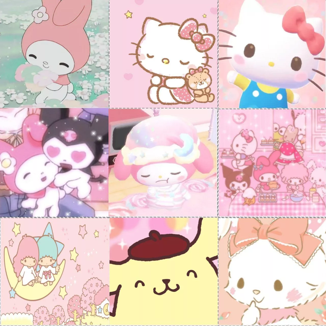 X 上的 HelloKittyMelody❤：「How about a cute Sanrio collage #Sanrio #HelloKitty #Mymelody #Kuromi #Littletwinstars #Pompompurin #Wishmemell 」