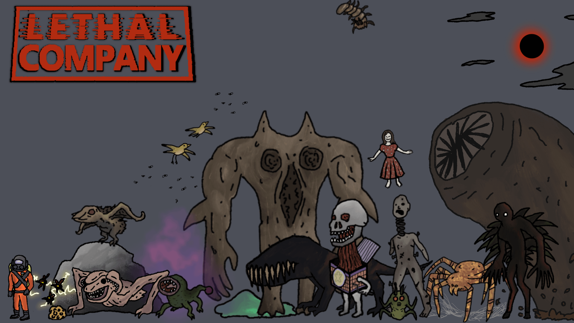 Lethal Company Drawing of Every Creature (Size Comparison)