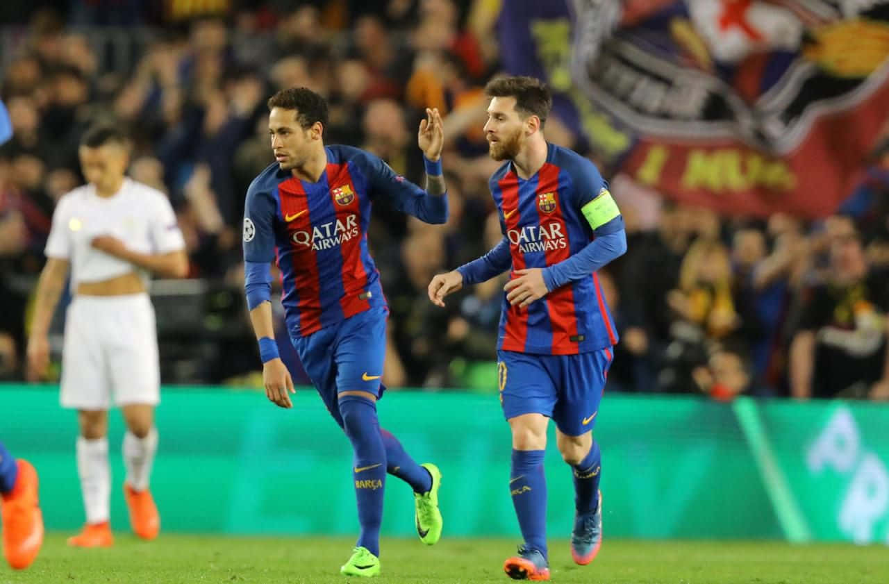 Download MSN Trio With Neymar Messi Running Wallpaper