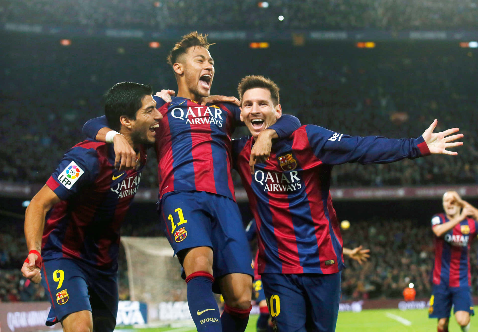 Download MSN Trio With Neymar Jumping Wallpaper