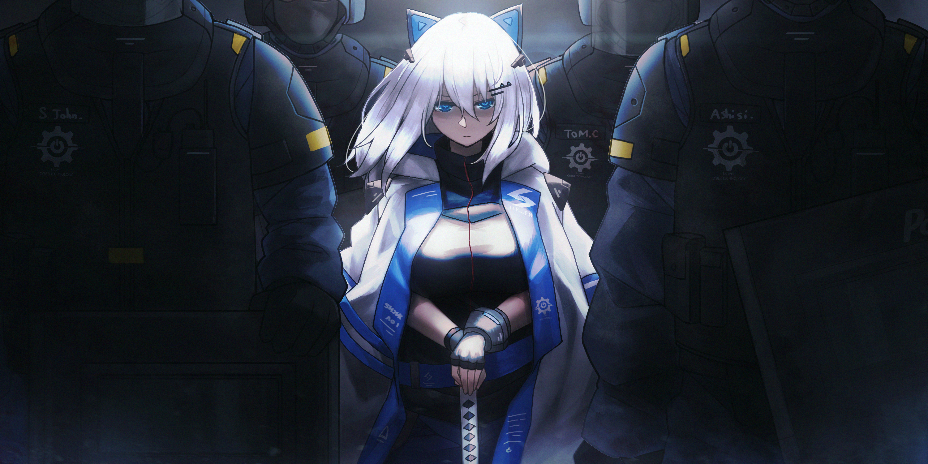 white hair, short hair, original characters, anime, anime girls, digital art, artwork, 2D, portrait, SWAT, katanax1500 Wallpaper