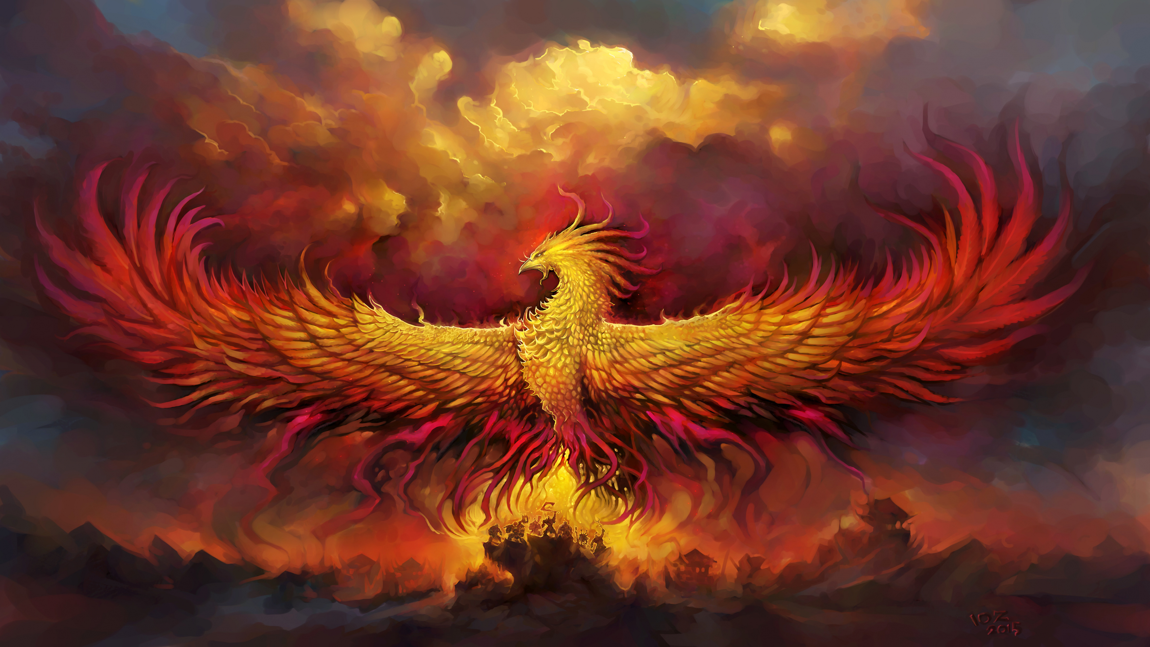 Download wallpaper 3840x2160 phoenix, fantasy, wings, bird 4k wallpaper, uhd wallpaper, 16:9 widescreen 3840x2160 HD background, 445