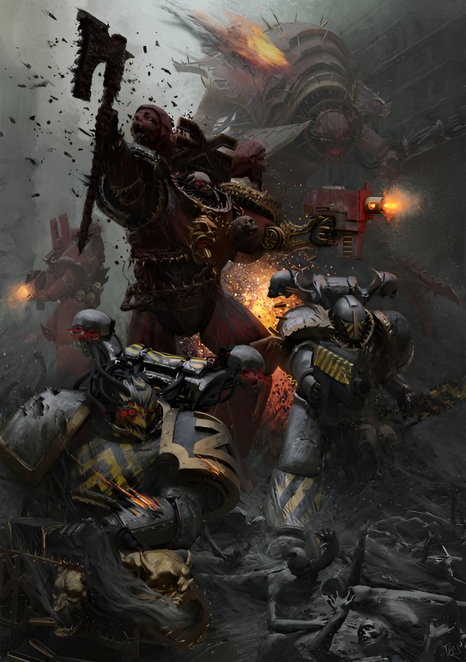 Warhammer 40 000 Khorne Iron Warriors World Eater Chain Axe Bolter Gun Fire Science Fiction War Red Wallpaper:958x1360
