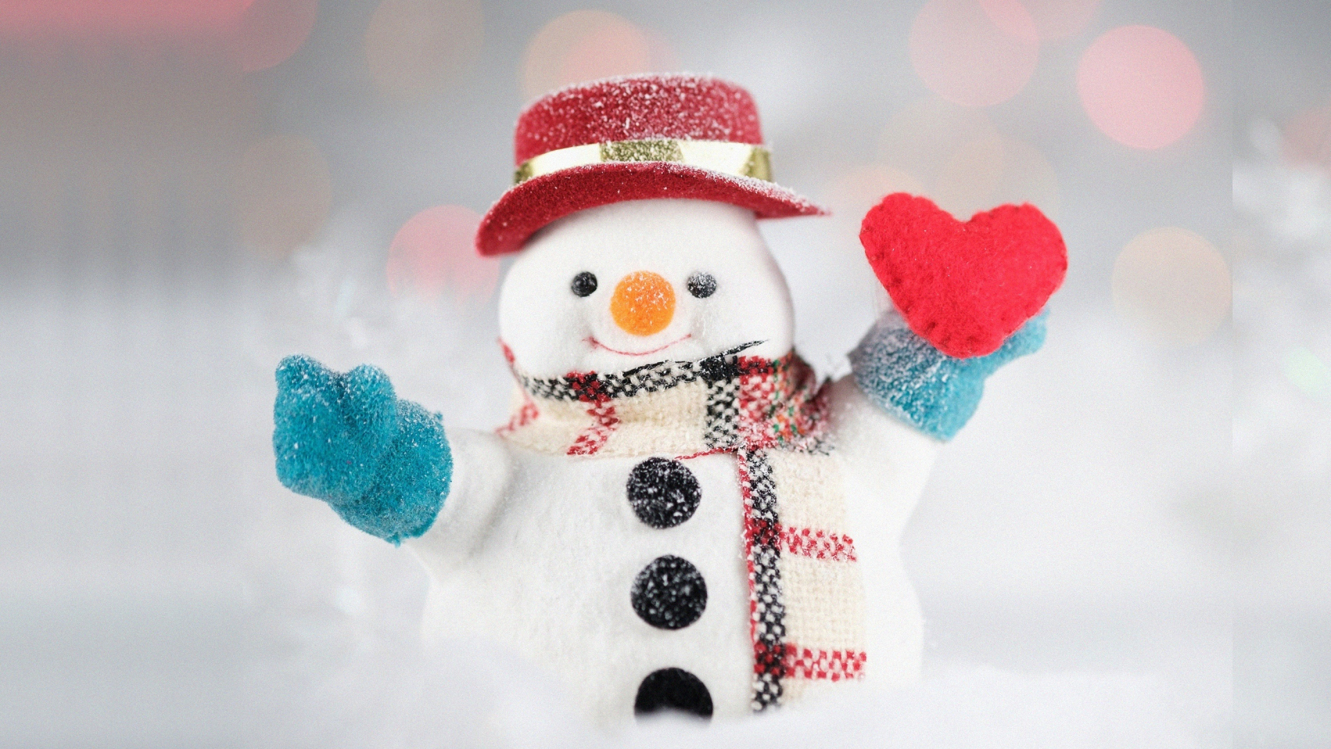 Download wallpaper 1920x1080 snowman, cute, snowfall, christmas, full hd, hdtv, fhd, 1080p wallpaper, 1920x1080 HD background, 15801