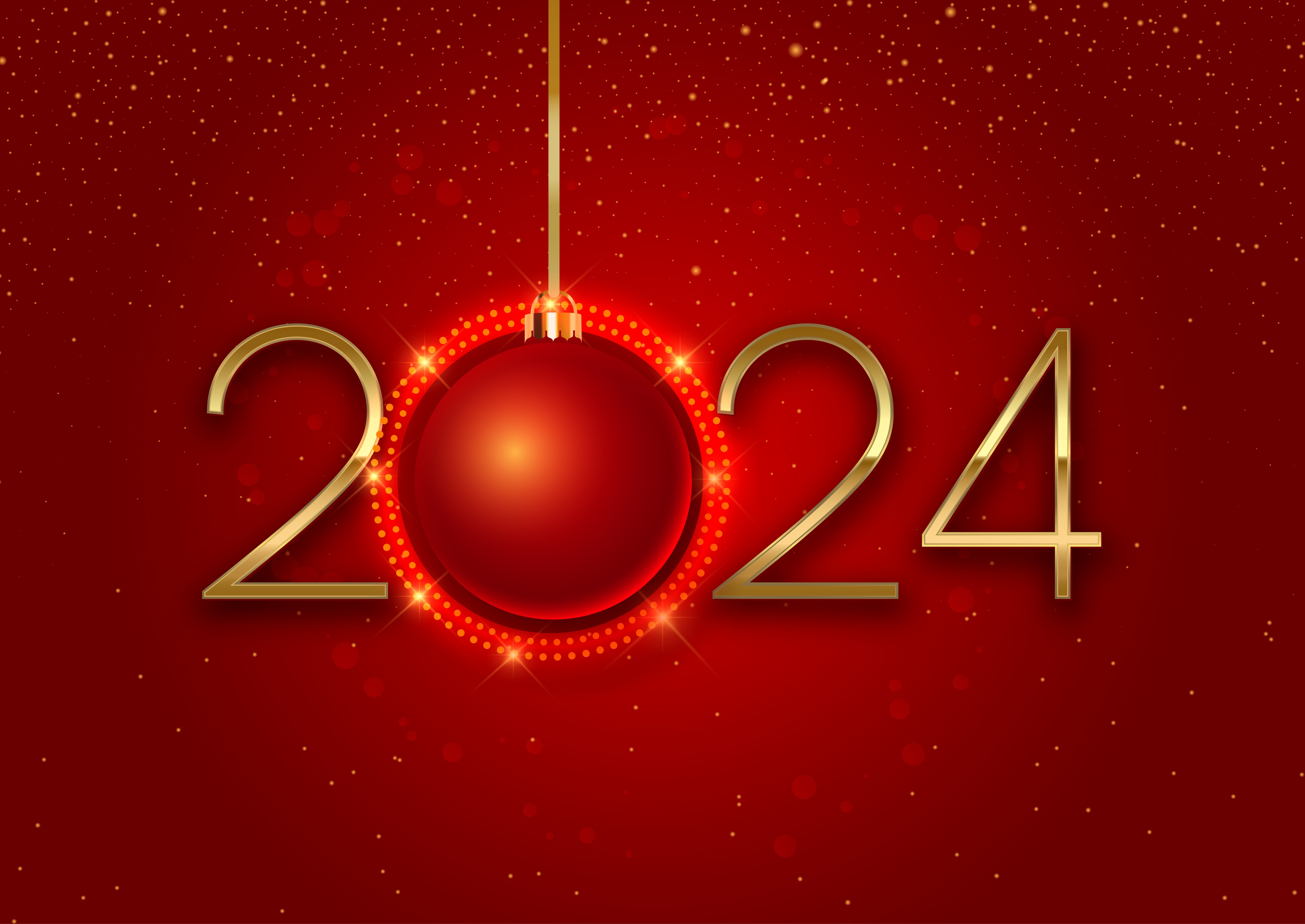 Photo 2024 Christmas Balls Red background 5000x3542