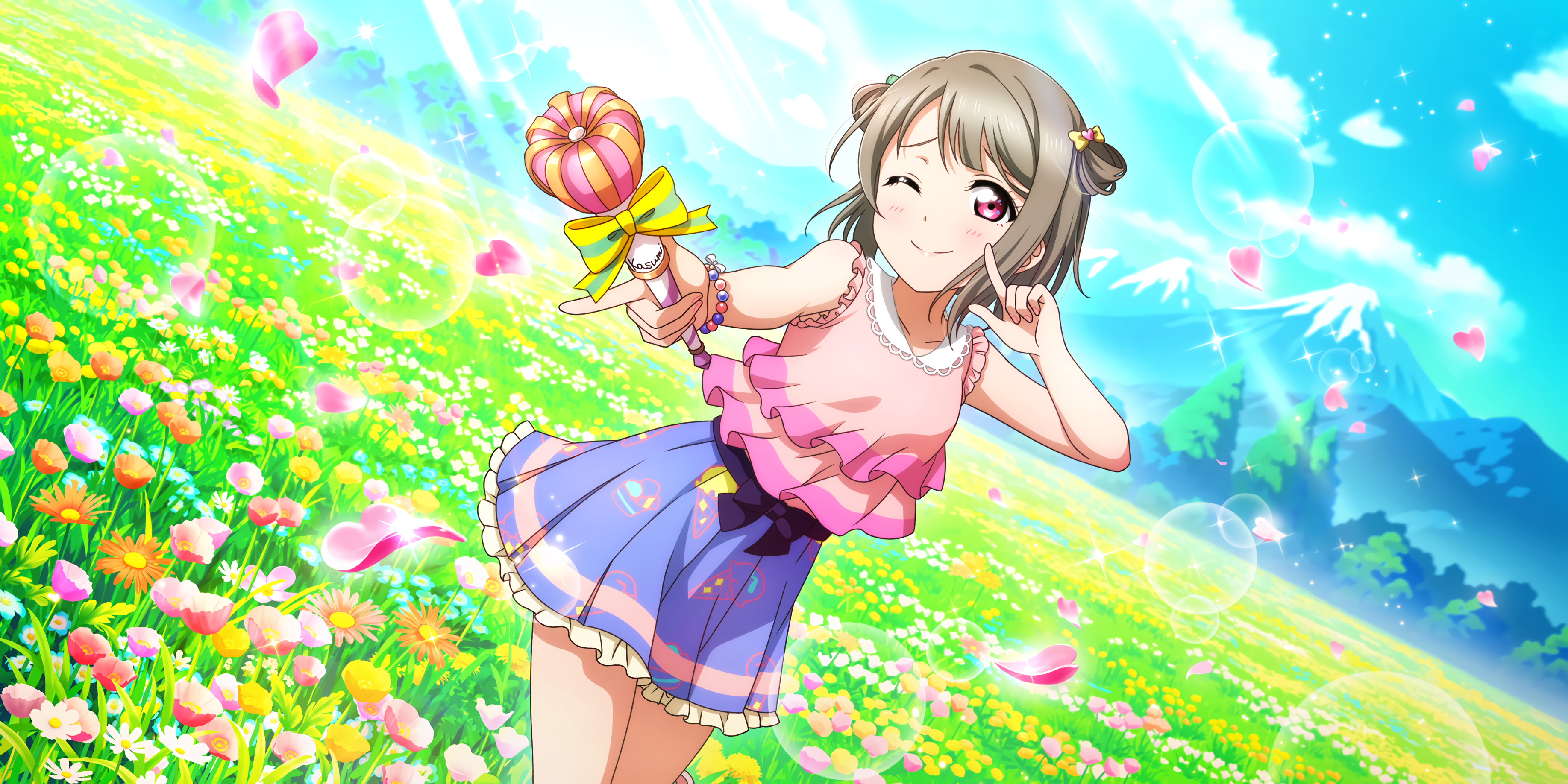 Nakasu Kasumi, Love Live!, anime, anime girls, flowers, petalsx1836 Wallpaper