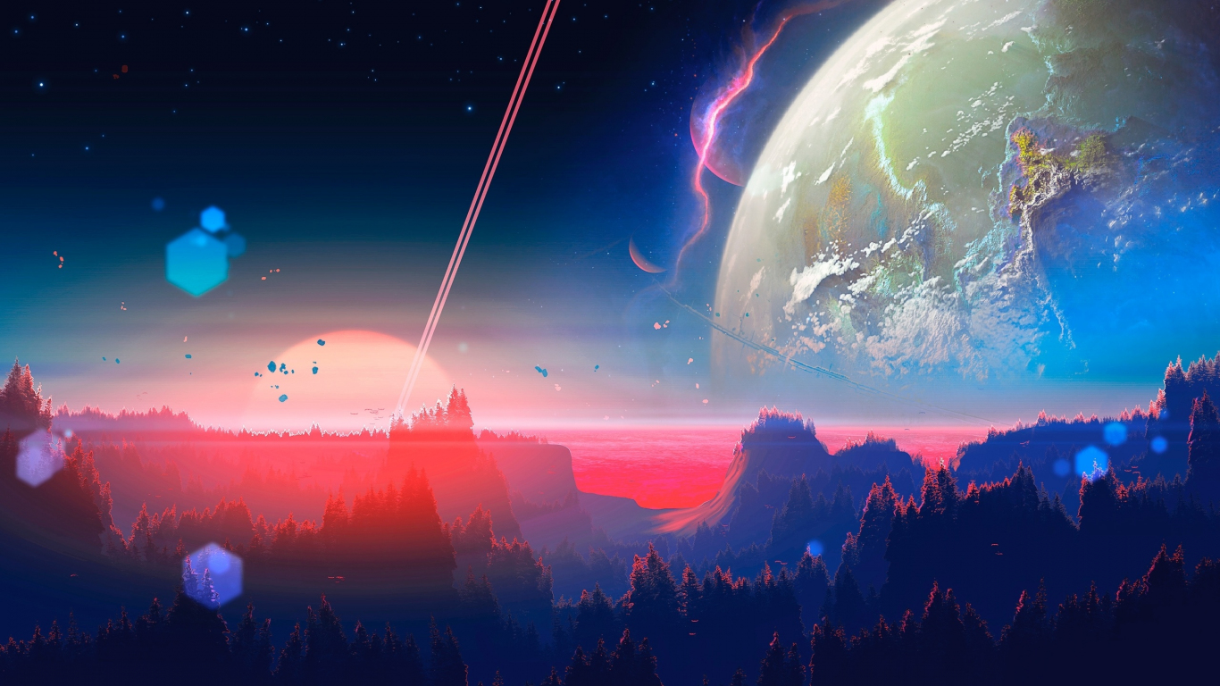 Outer space fantasy horizon planet art wallpaper background