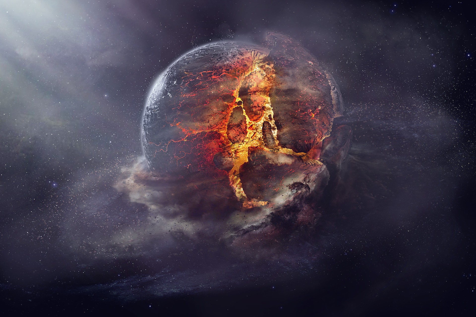 artwork, space, planet, fantasy art, explosion, space art (1920x1280px) on Wallls.com
