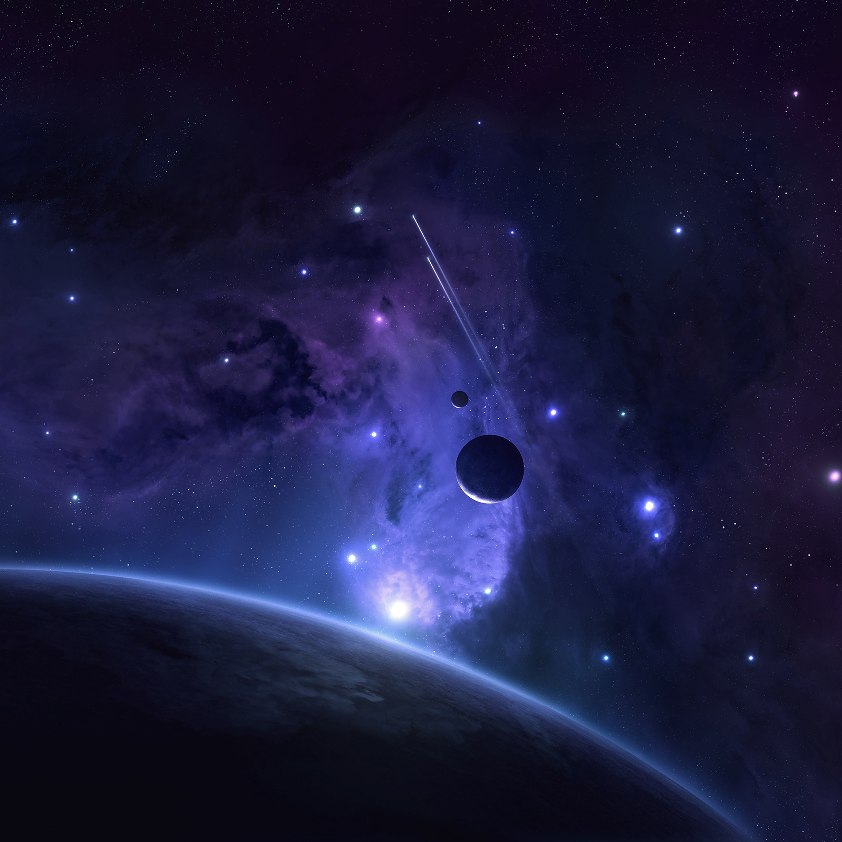 Planets Space Abstract Blue Art Wallpaper