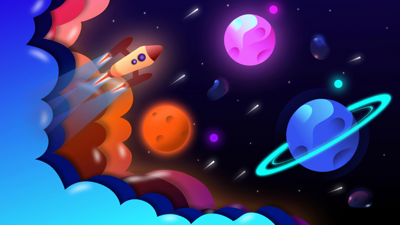 Space trip colorful planet digital art wallpaper background