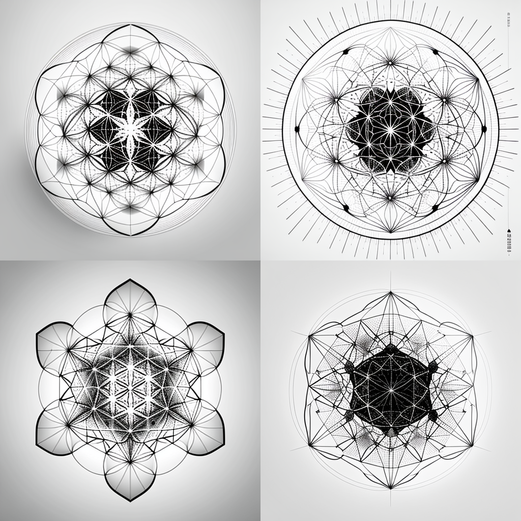 Sacred geometry thin lines image and icons with some Midjourney prompts