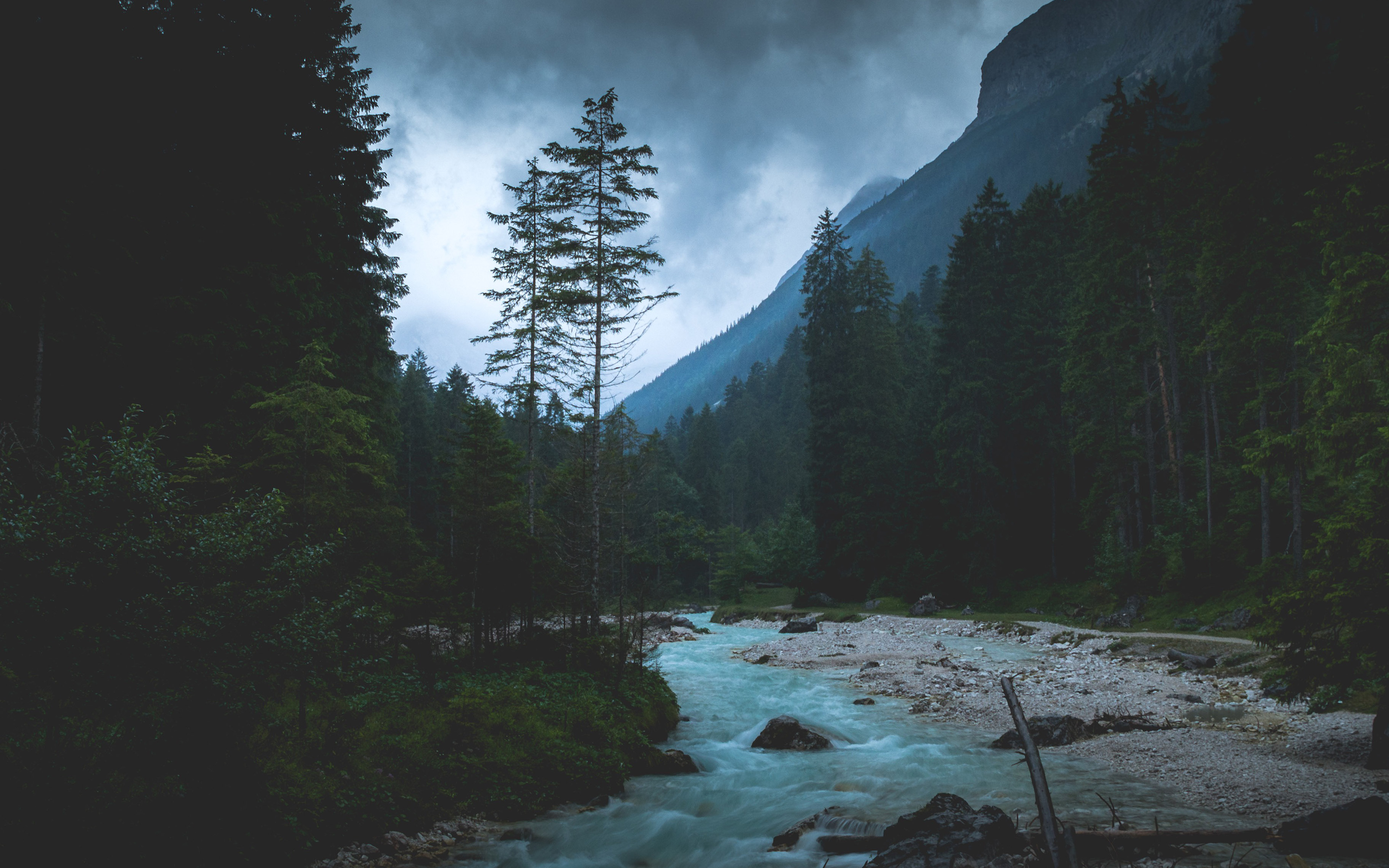wallpaper for desktop, laptop. mountain wood night dark river nature