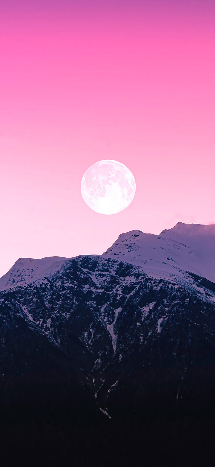 Full Moon In A Pink Sky 4K Phone Wallpaper
