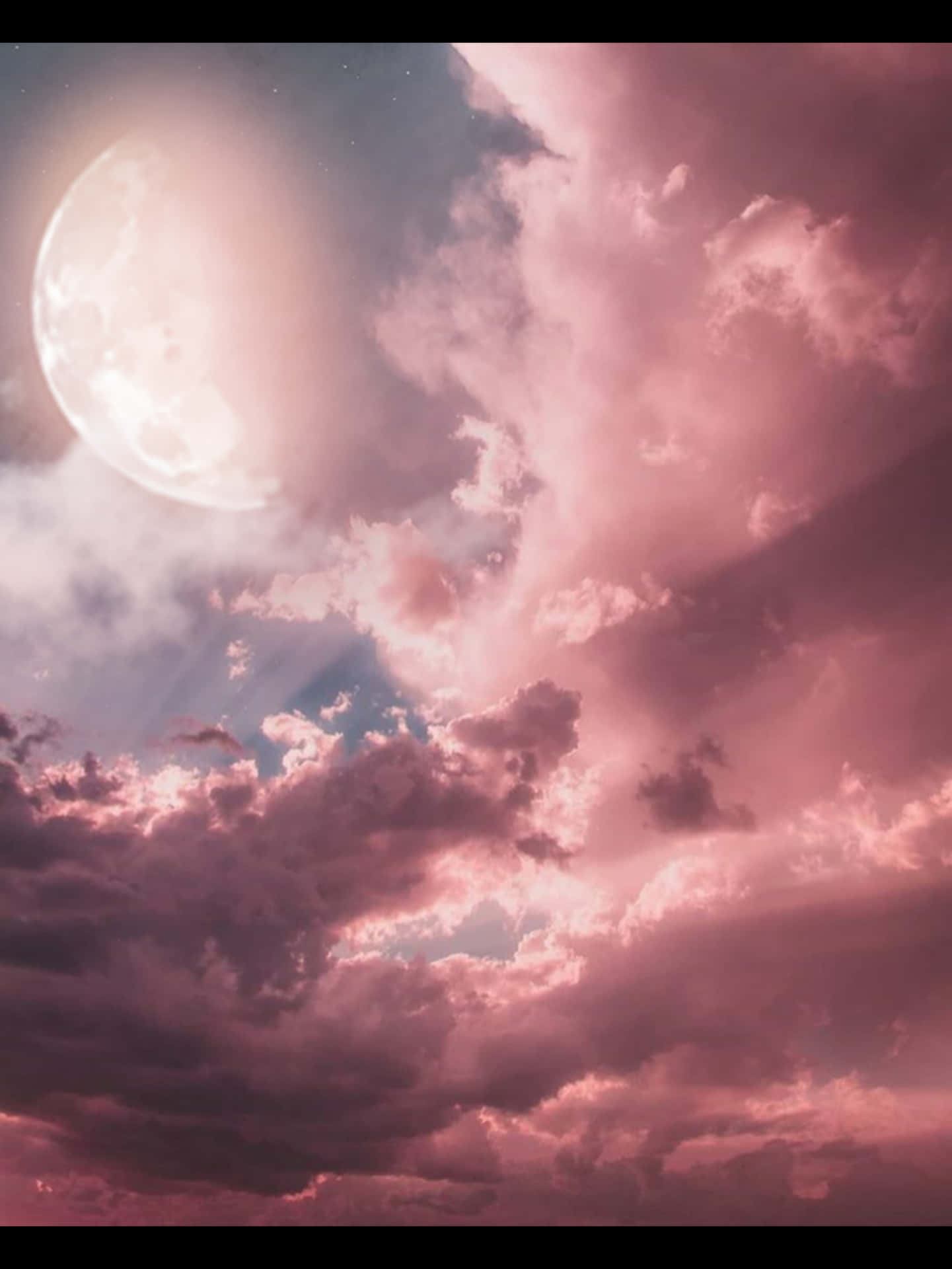 Download Pink Moon And Cloudy Sky Wallpaper
