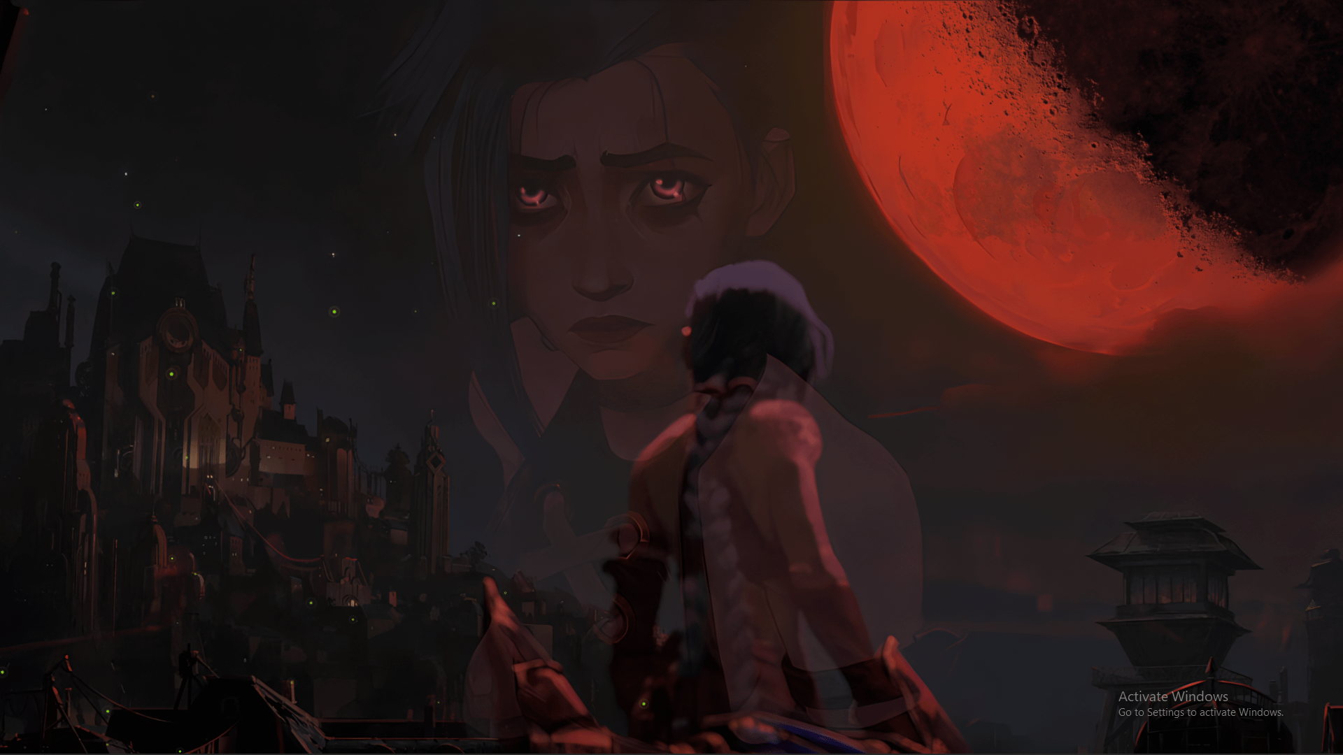 Arcane Jinx 1920x1080 wallpaper with 4k moon replaced