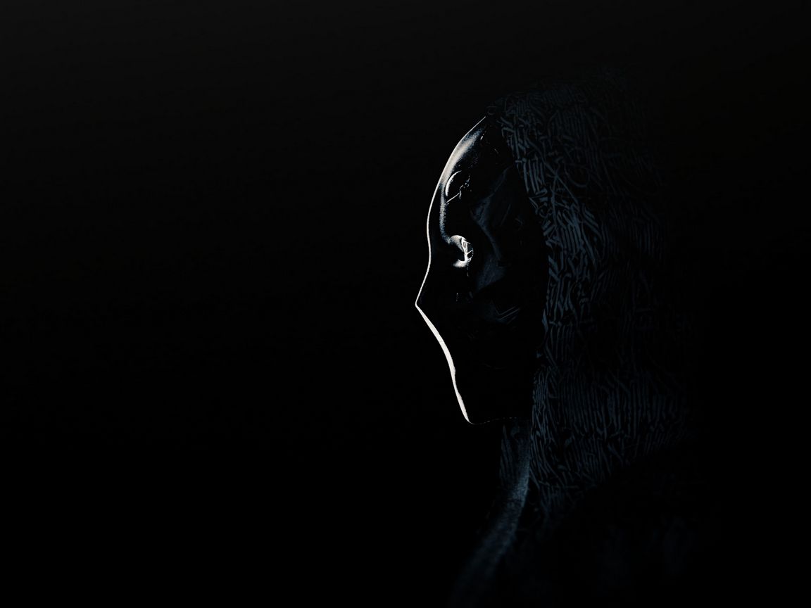 Download wallpaper 1152x864 anonymous, mask, profile, dark standard 4:3 HD background