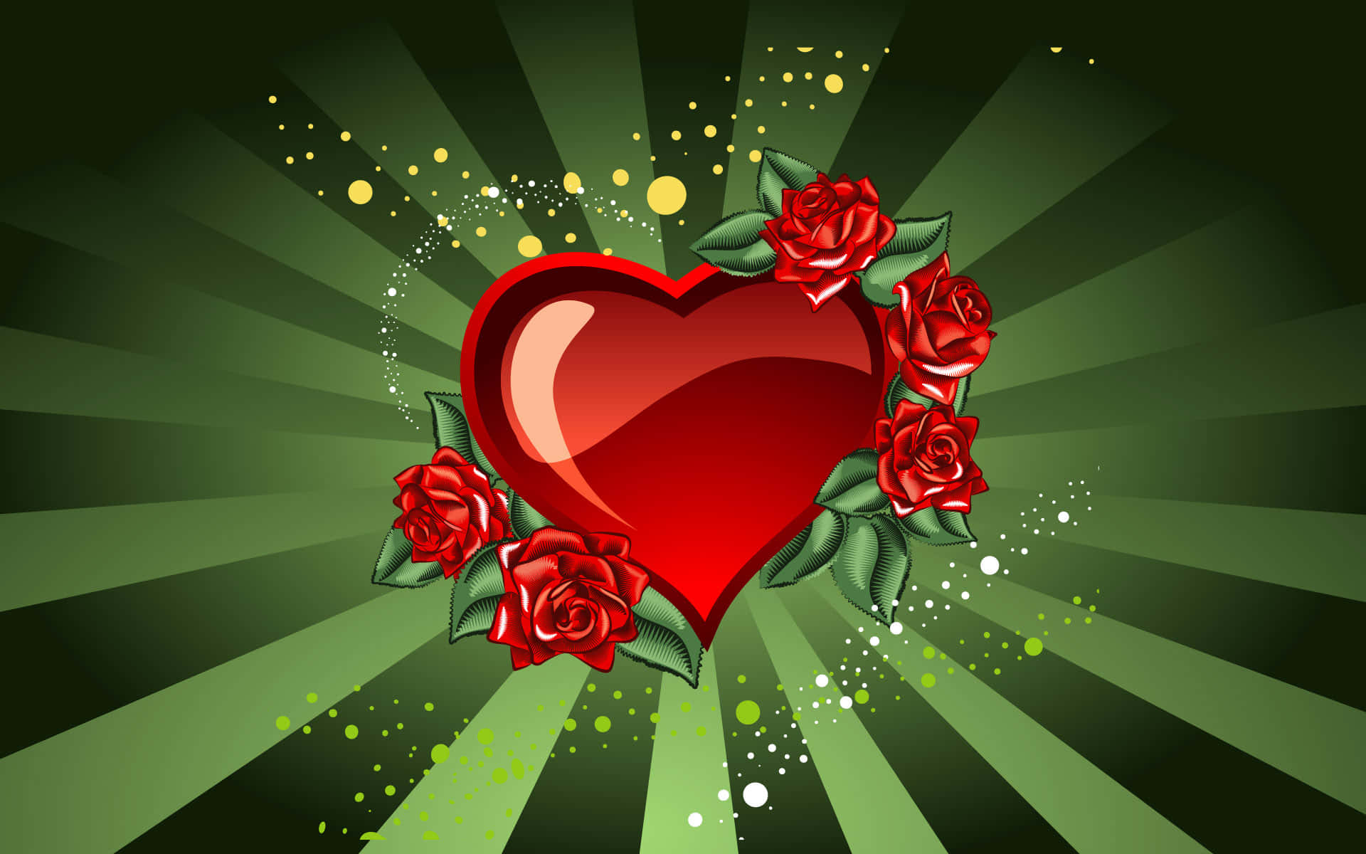 Download A Red Heart With Roses On A Green Background
