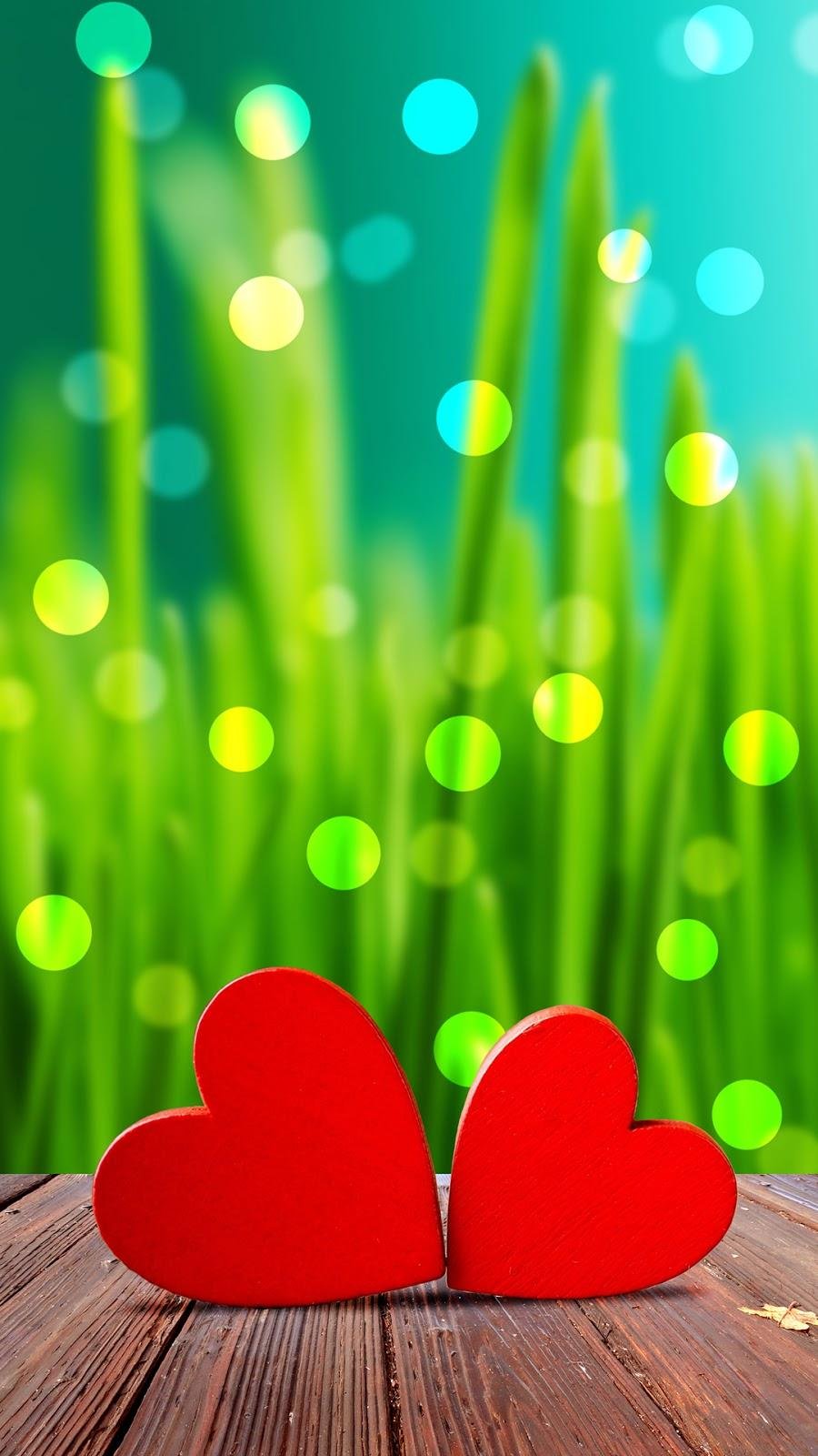 Red Hearts With Green Bokeh Background Wallpaper Download