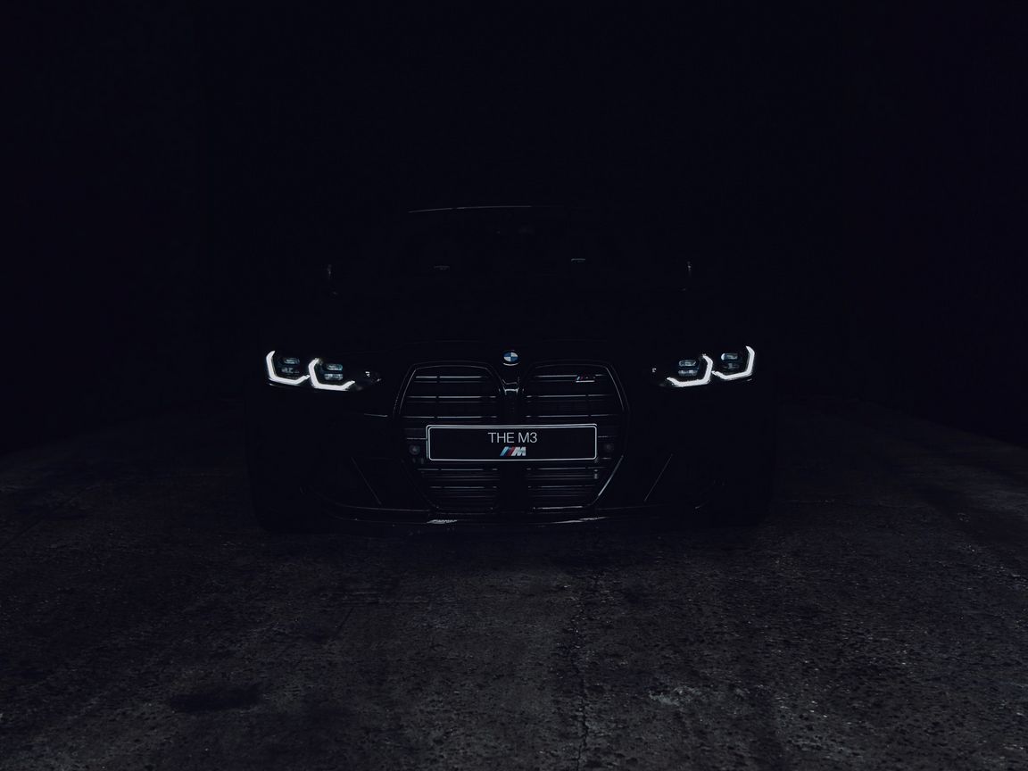 Download wallpaper 1152x864 bmw m3, bmw, car, headlights, black, road, dark standard 4:3 HD background