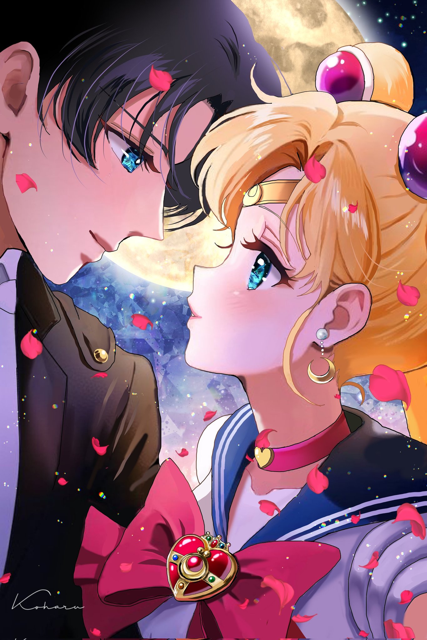 tsukino usagi, sailor moon, chiba mamoru, and tuxedo kamen (bishoujo senshi sailor moon) drawn