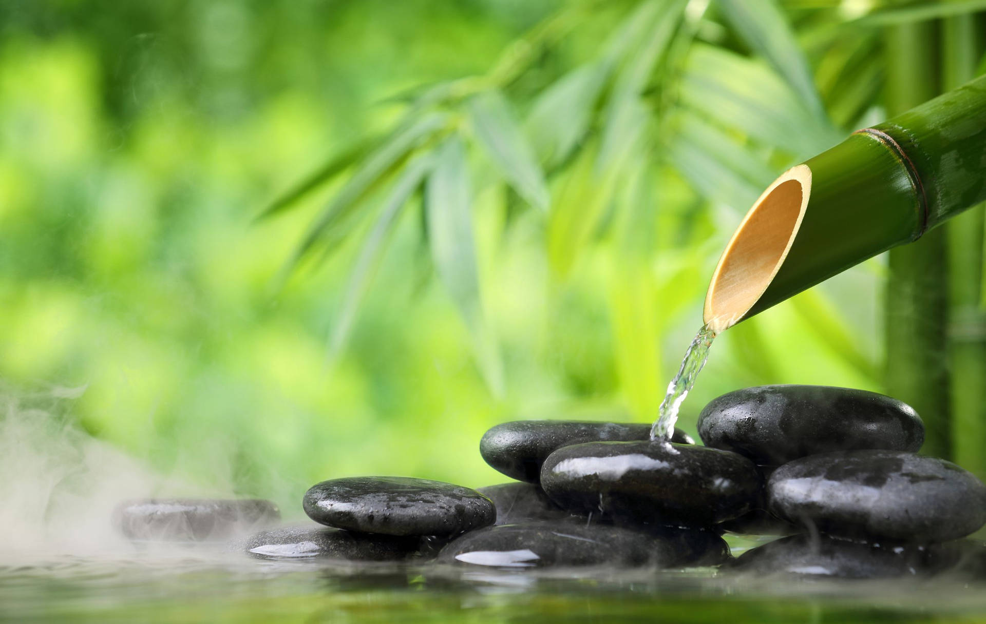 Download Water Streaming From Bamboo To Zen Stones Therapy Wallpaper