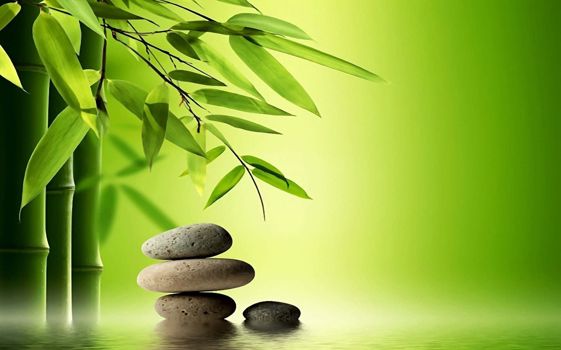 Download Zen Desktop Stone Stack With Bamboo Plants Wallpaper