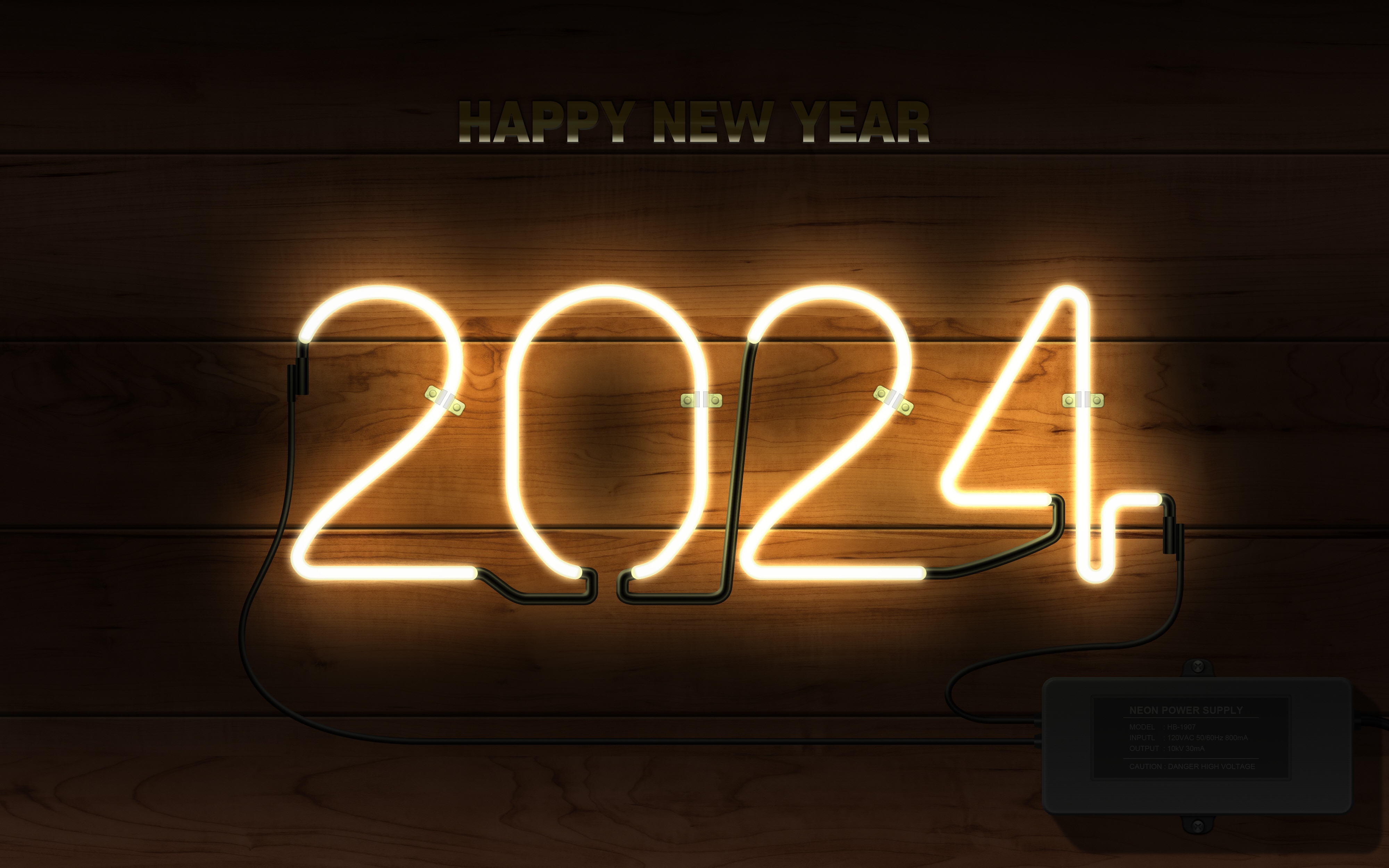 Download wallpaper new year, neon, happy new year, neon sign, 2024year, 2024 year, section new year / christmas in resolution 4000x2500