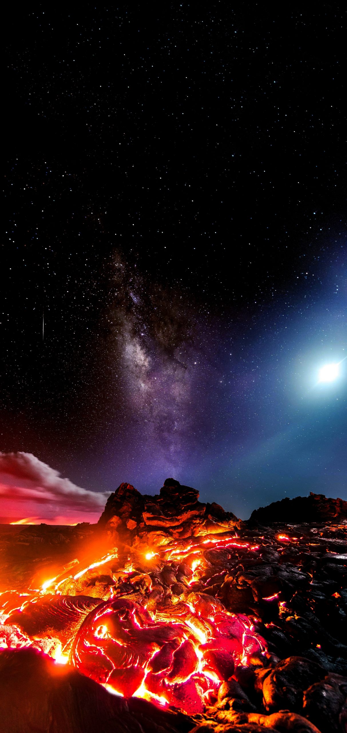 Wallpaper OLED, Lava Milky Way Meteor Moon, Lava, Milky Way, Volcano, Background Free Image