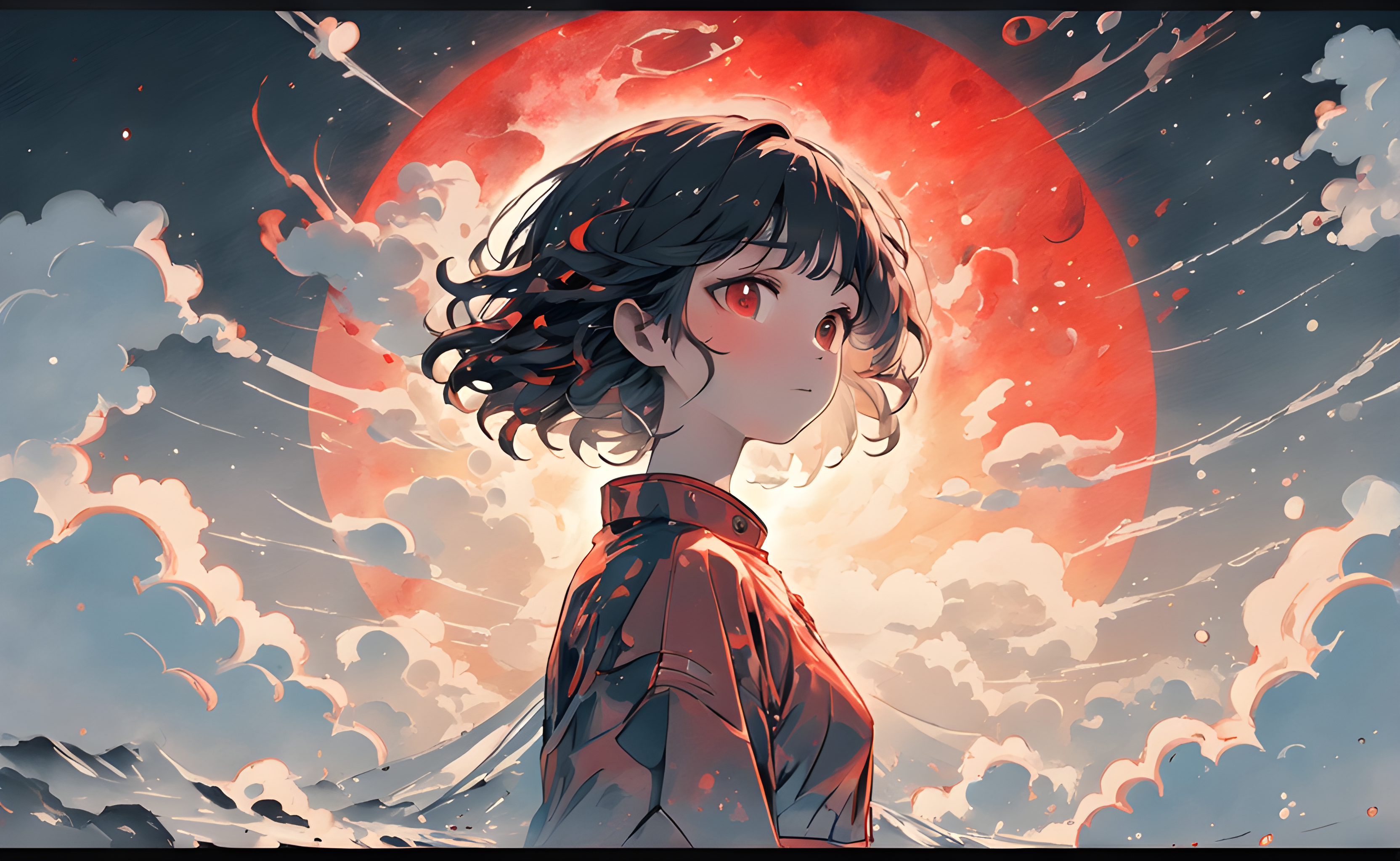 sun, fog, red, ai art