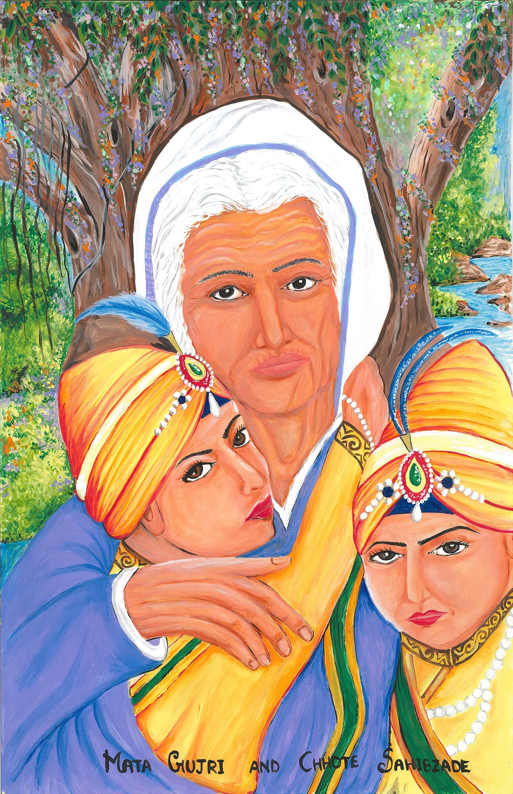 Mata Gujri Ji and Chote Sahibzade Sikh Art Print Punjabi Sikh Religious Wall Art Sikh God Home Wall Decoration Sikhism Wall Art