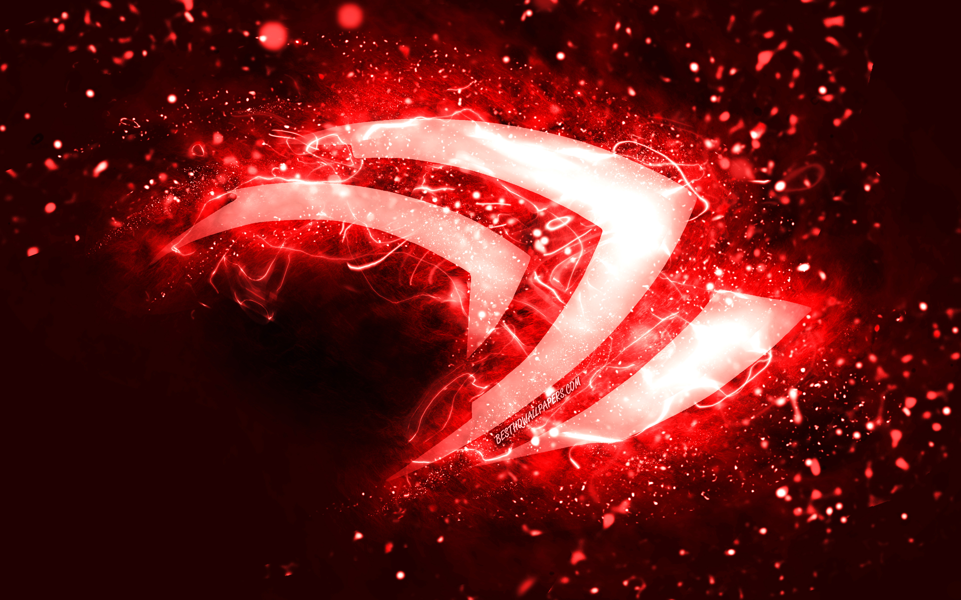 Download wallpaper Nvidia red logo, 4k, red neon lights, creative, red abstract background, Nvidia logo, brands, Nvidia for desktop with resolution 3840x2400. High Quality HD picture wallpaper