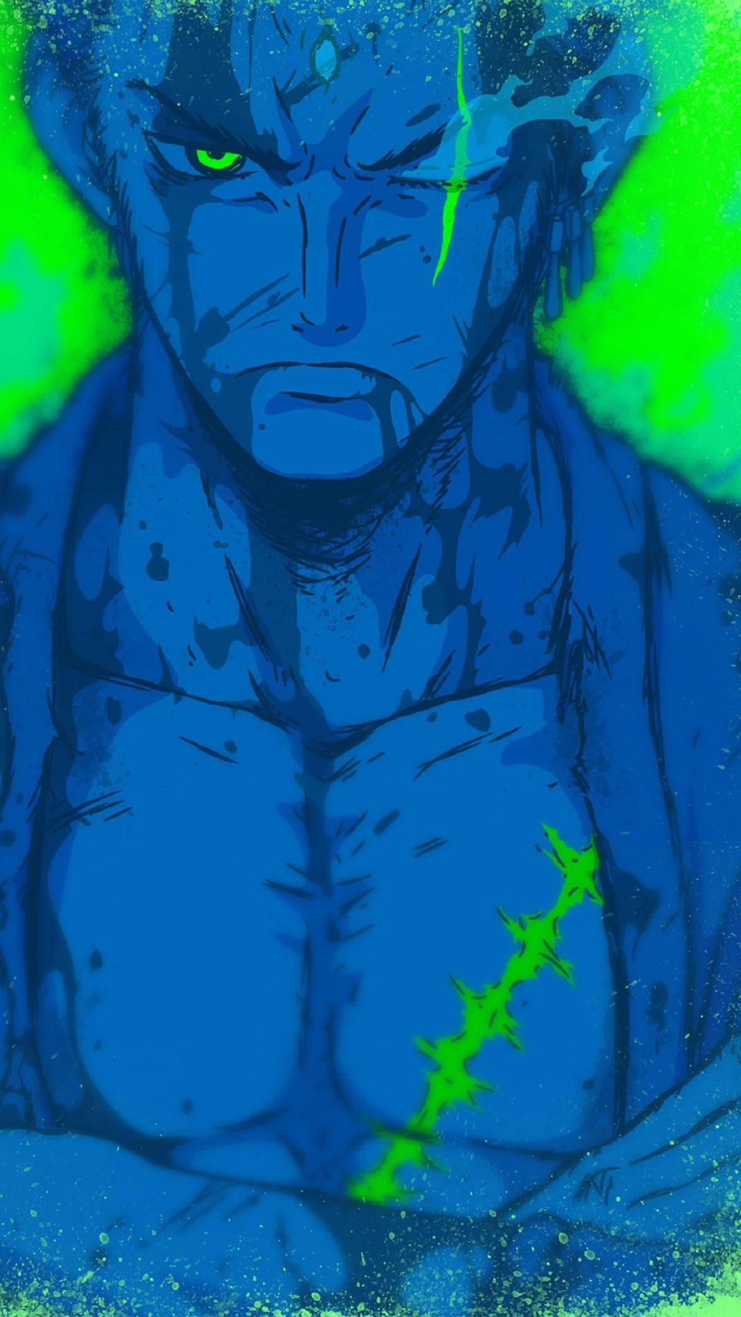 Download Neon Digital Drawing Roronoa Zoro PFP Wallpaper
