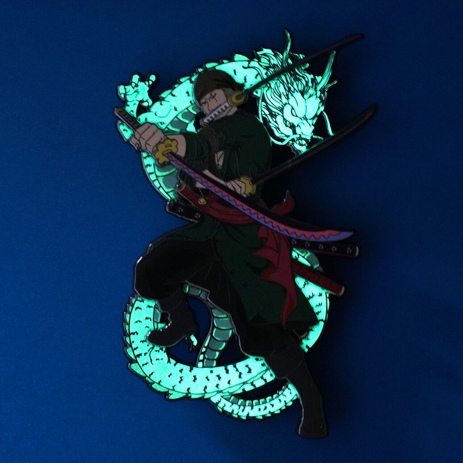 One Piece Zoro Dragon Twister 4.5 Enamel Pin Glows in the Dark