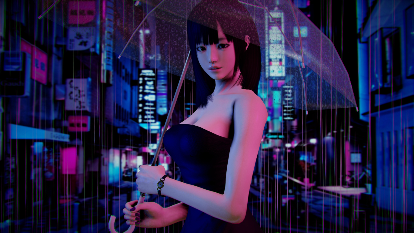 Honey select studio video game rain umbrella wallpaper