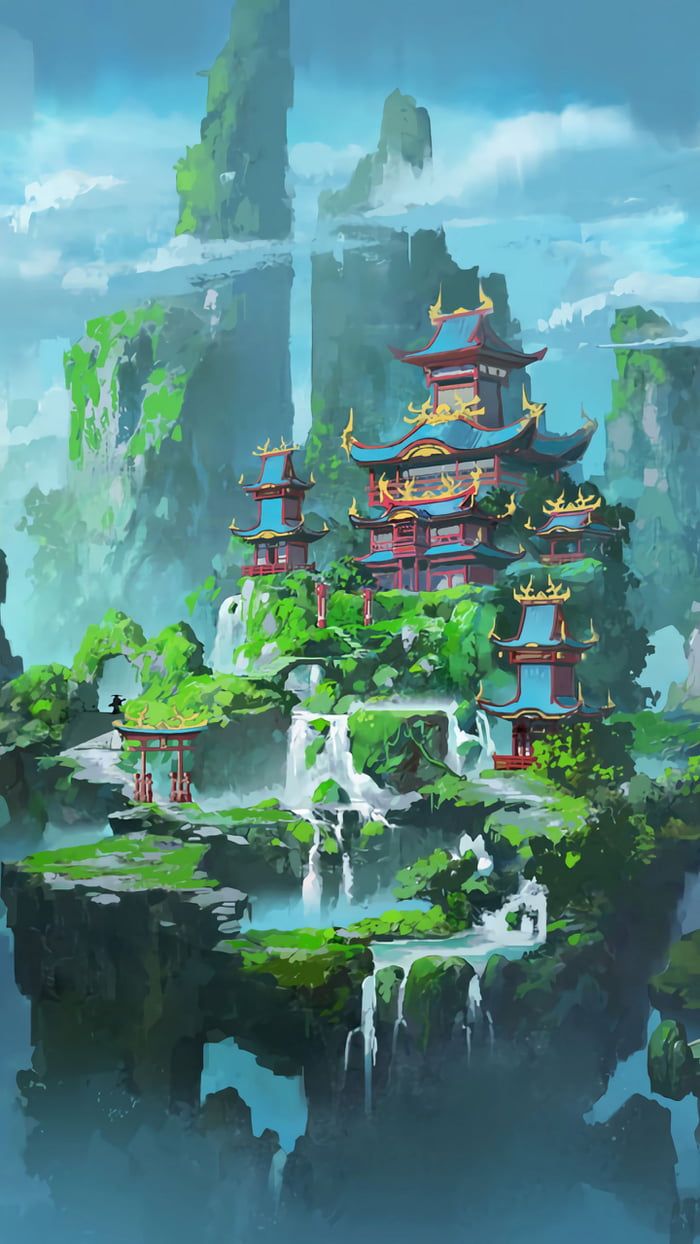 Pagoda castle. Anime scenery wallpaper, Fantasy landscape, Fantasy art landscapes