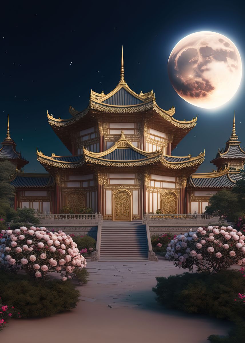 chinese palace moon' Poster, picture, metal print, paint