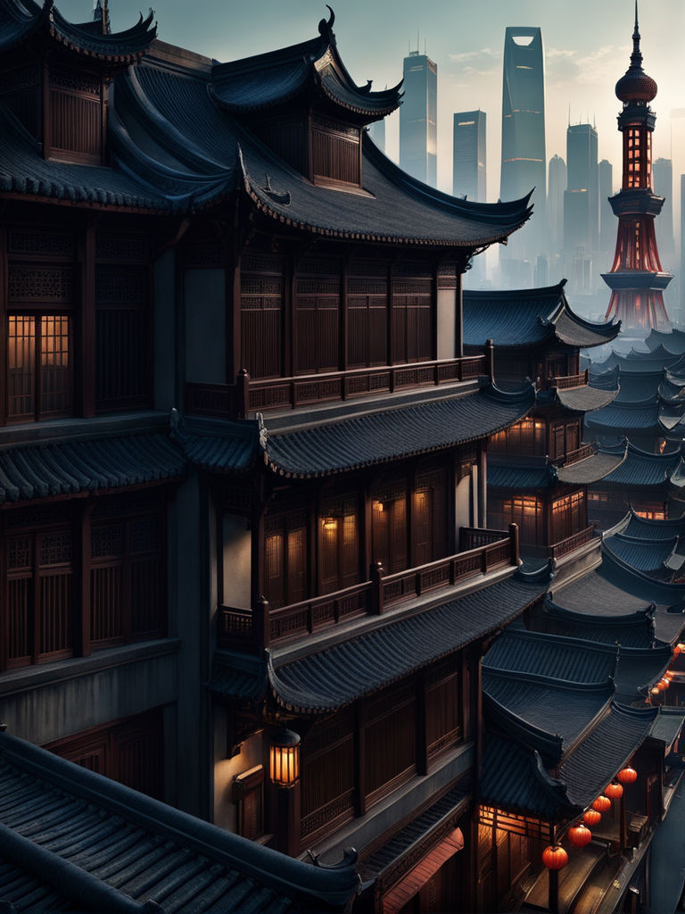 cyberpunk chinese ancient castle