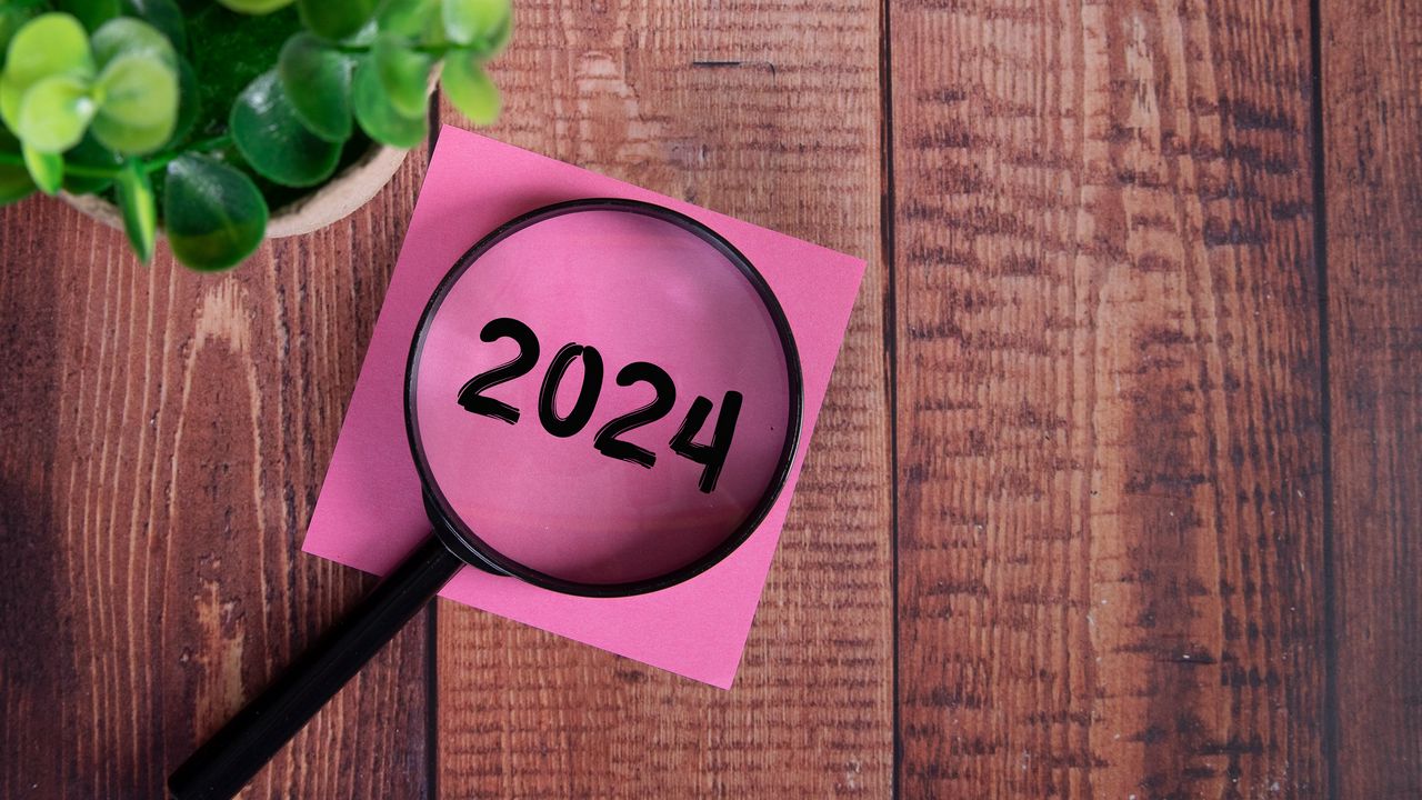 Wallpaper magnifying glass, 2024, numbers, new year, wood hd, picture, image