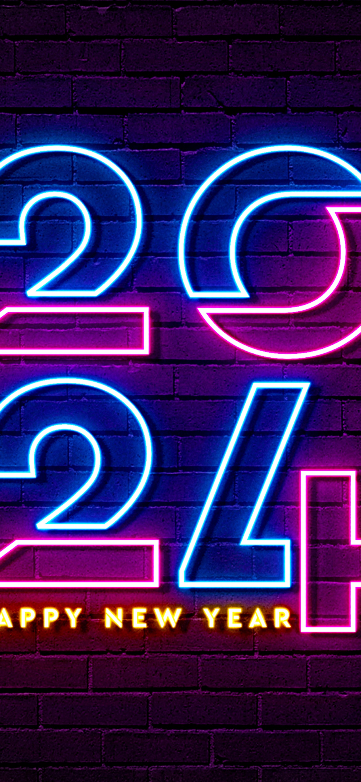2024 Happy New Year Neon 4K Wallpaper