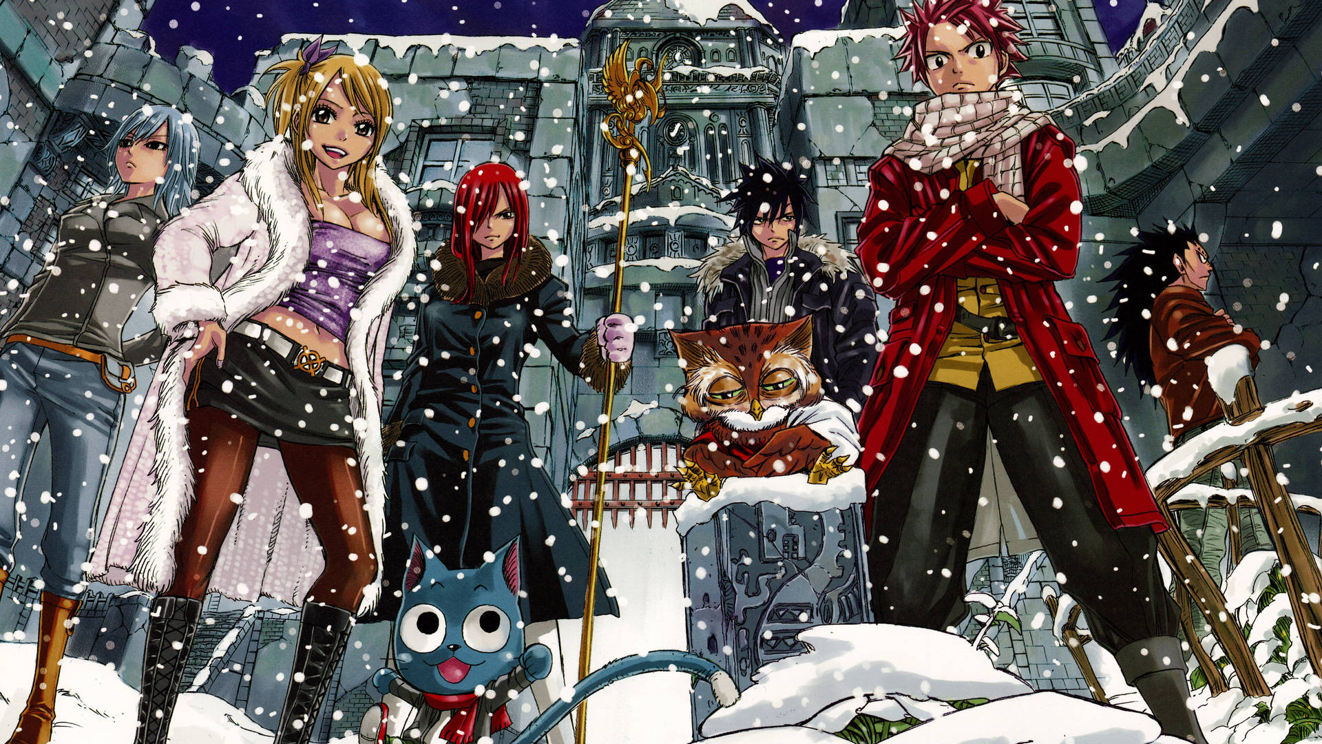 Download Fairy Tail Characters Winter Scene Wallpaper