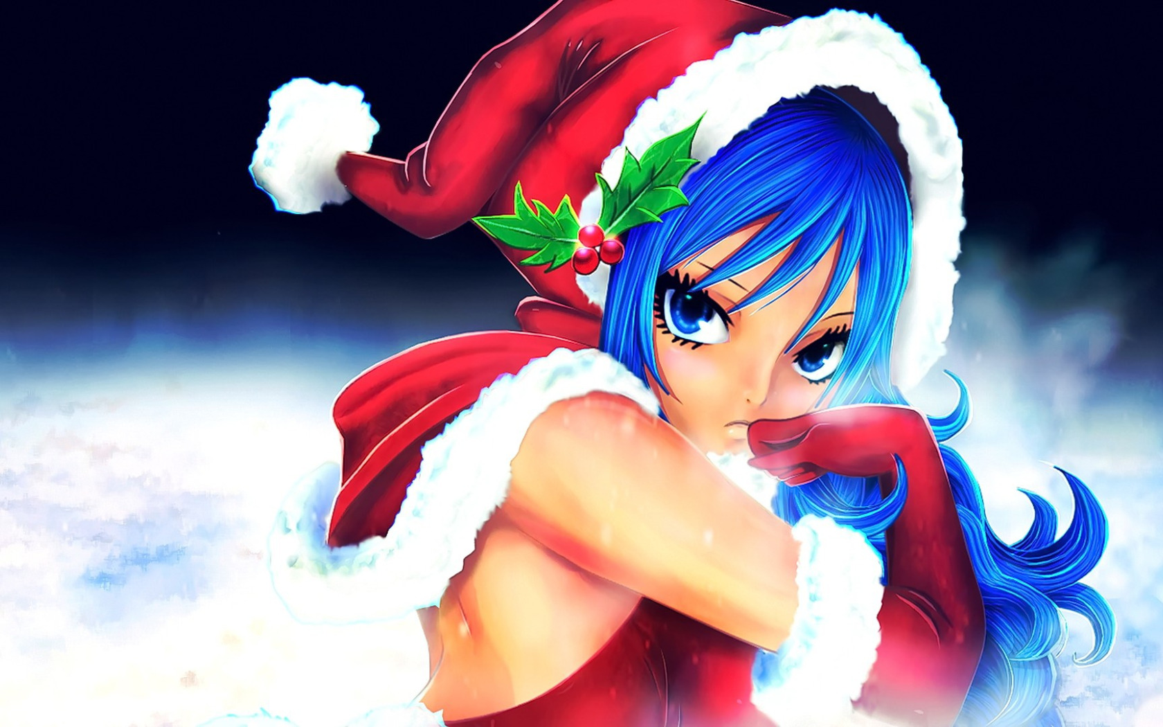 Download wallpaper girl, Christmas, long hair, anime, blue eyes, face, Fairy Tail, gloves, section shonen in resolution 1680x1050