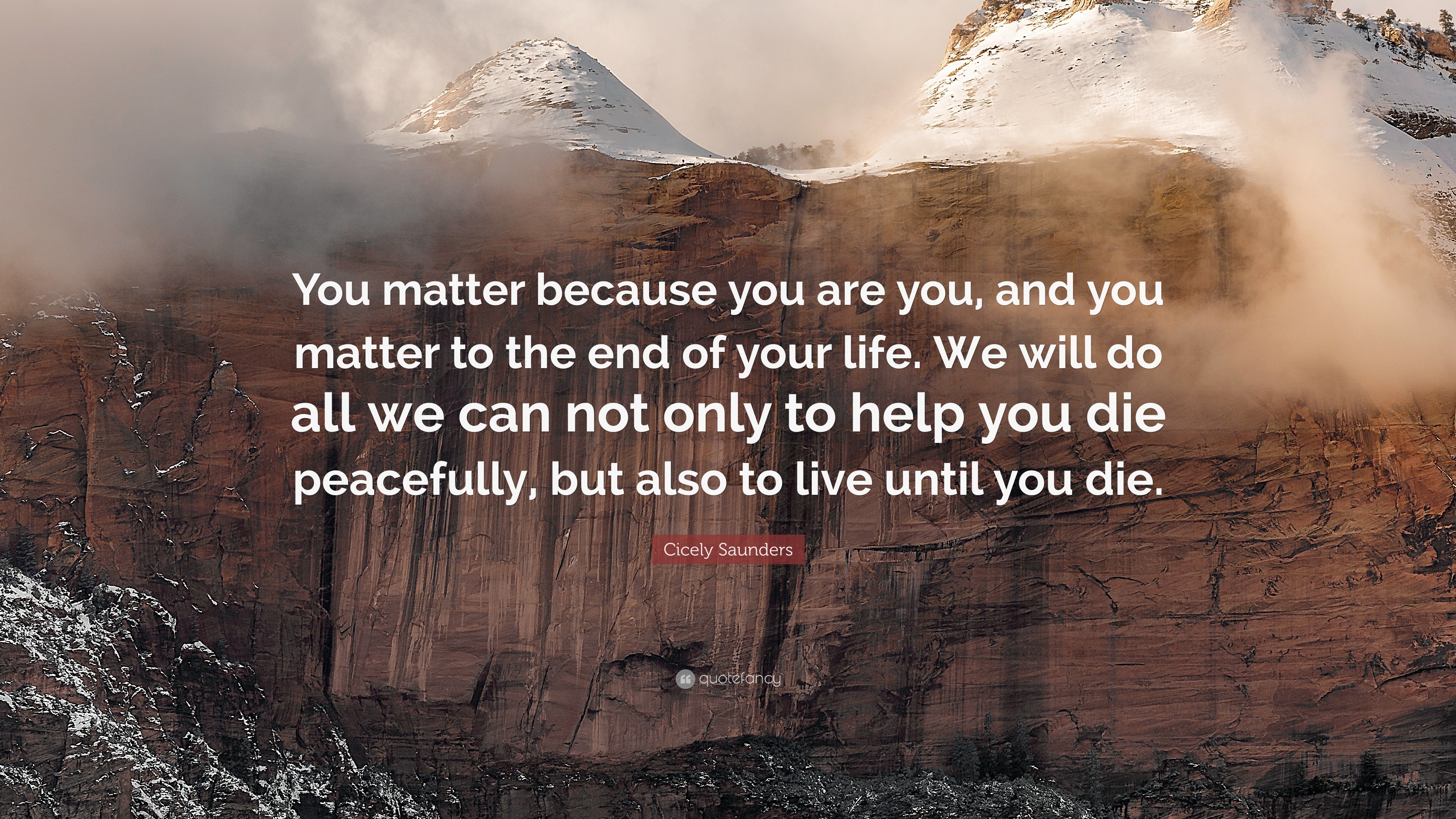 Cicely Saunders Quote: “You matter because you are you, and you matter to the end of your life. We will do all we can not only to help you die p.”