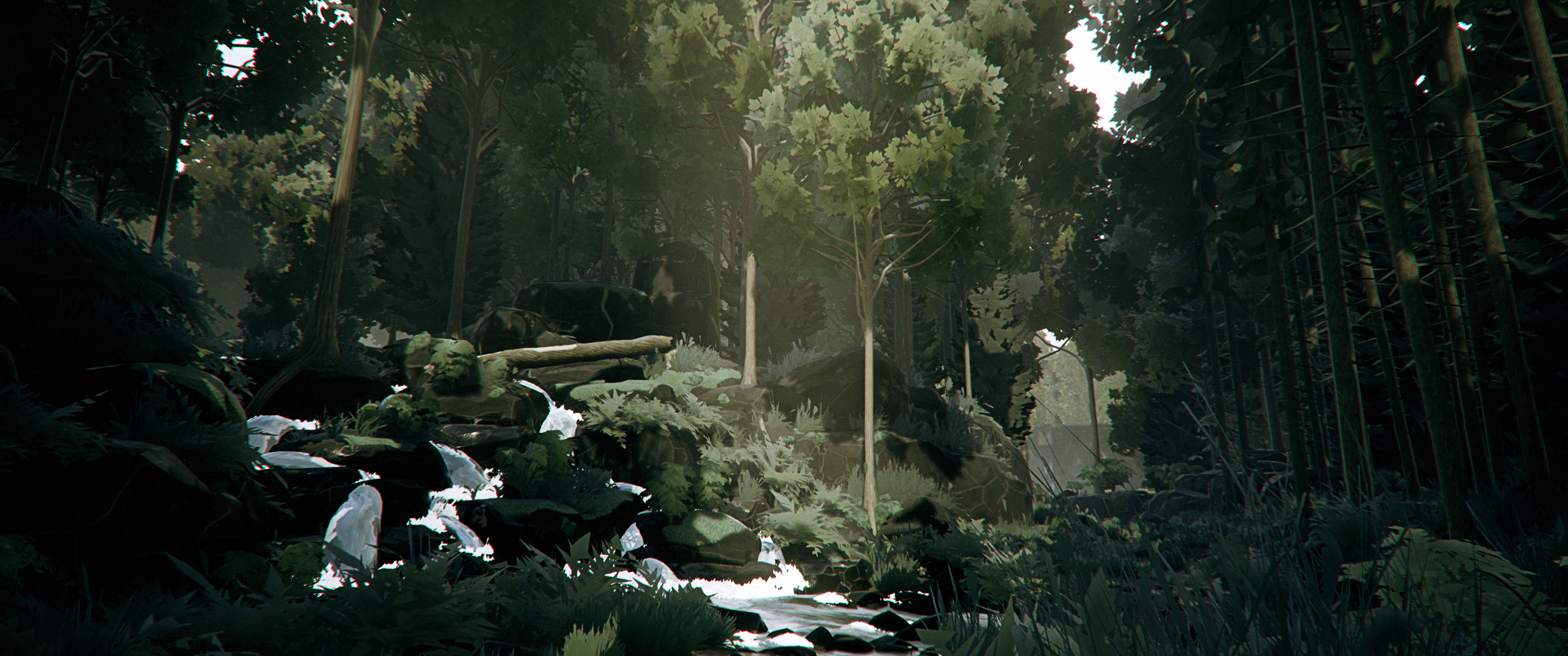 Two Falls Nish Takuakut Unreliable Narrators Ultrawide Forest Trees Wallpaper:3440x1440